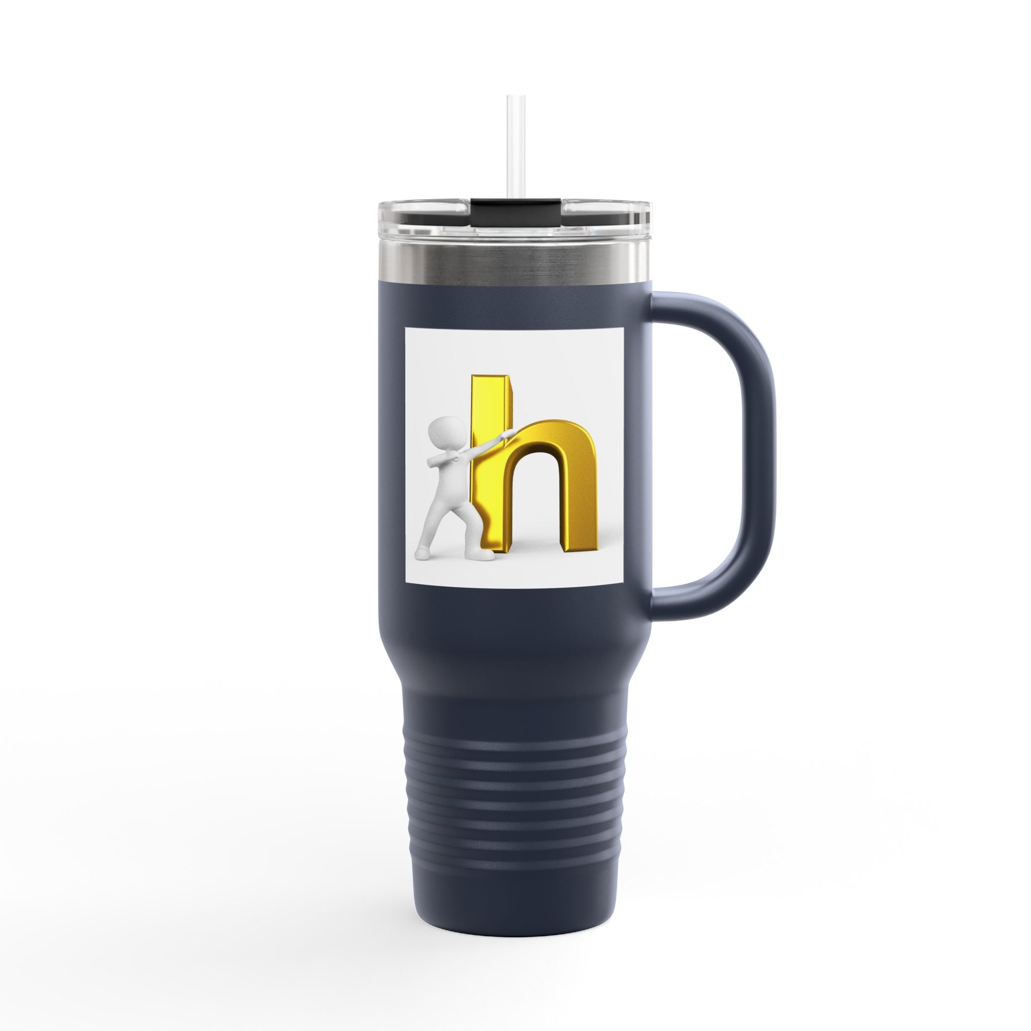 3D Gold Letter H with Figure | Travel Mug