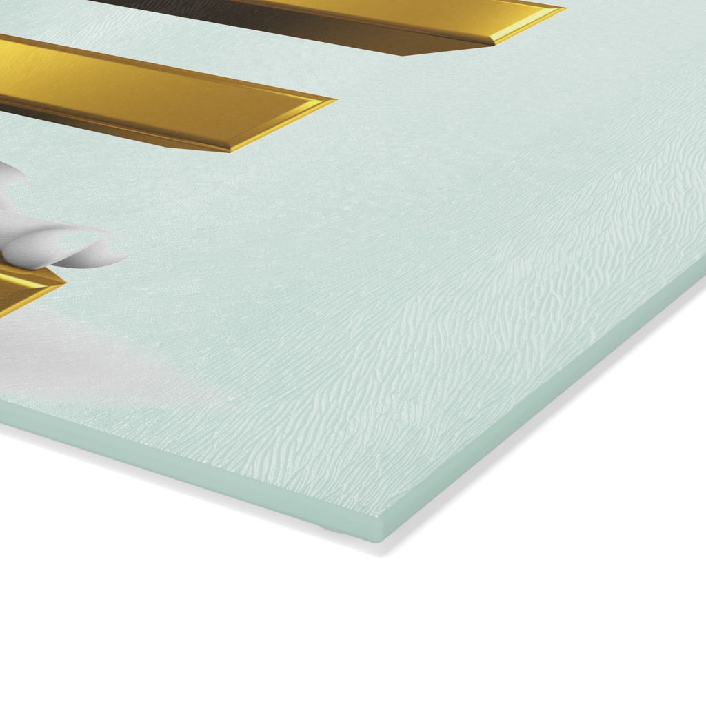 Gold 3D Letter E with Sleeping Figure Glass Cutting Board | Monogram Initial