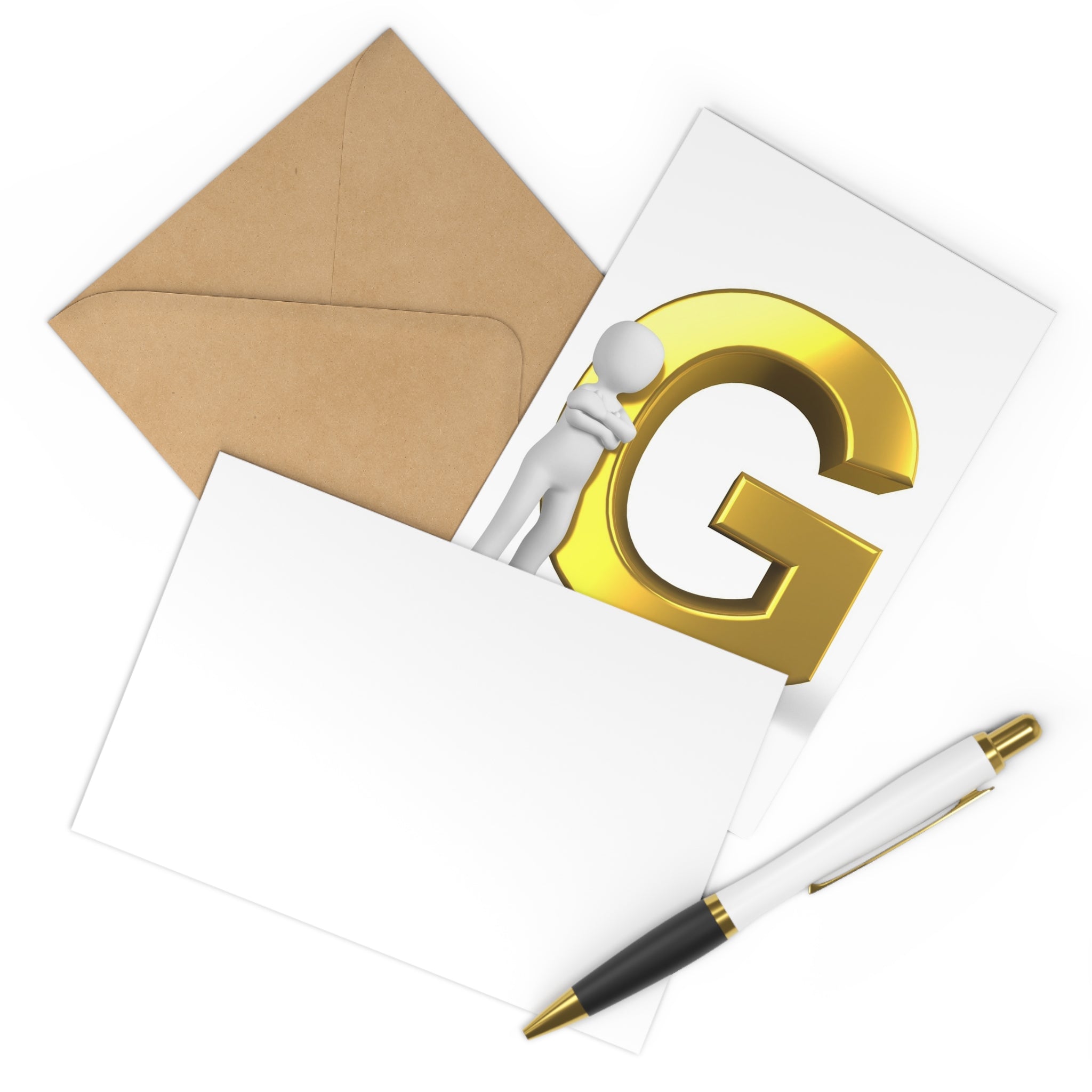 Gold Letter G Postcards, 7 Pack | Alphabet Initial Stationery
