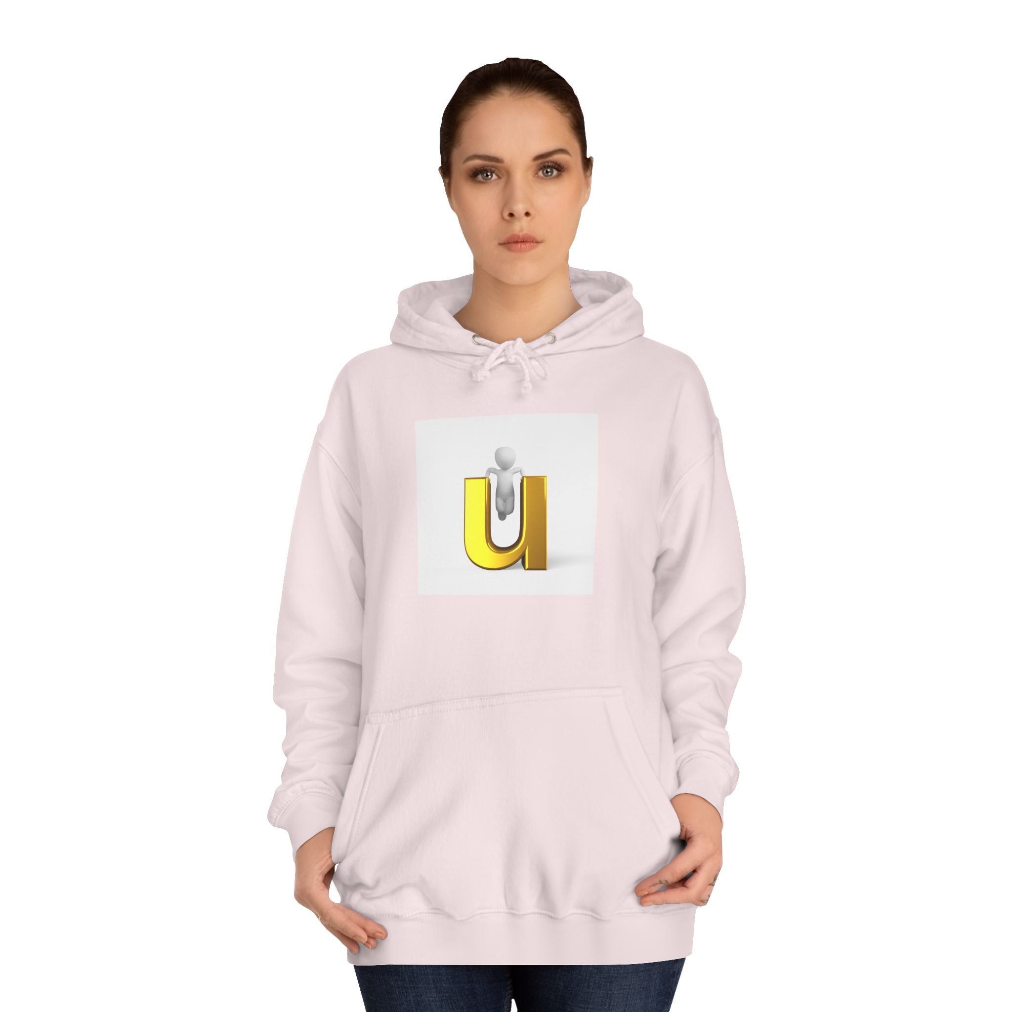 3D Gold Letter U Hoodie | Minimal Initial Sweatshirt