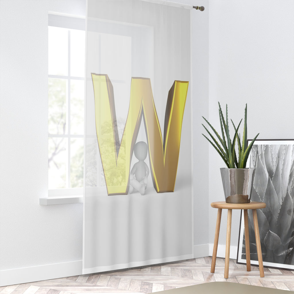 Gold Letter W Monogram Window Curtain | Initial Letter W Sheer Drapery