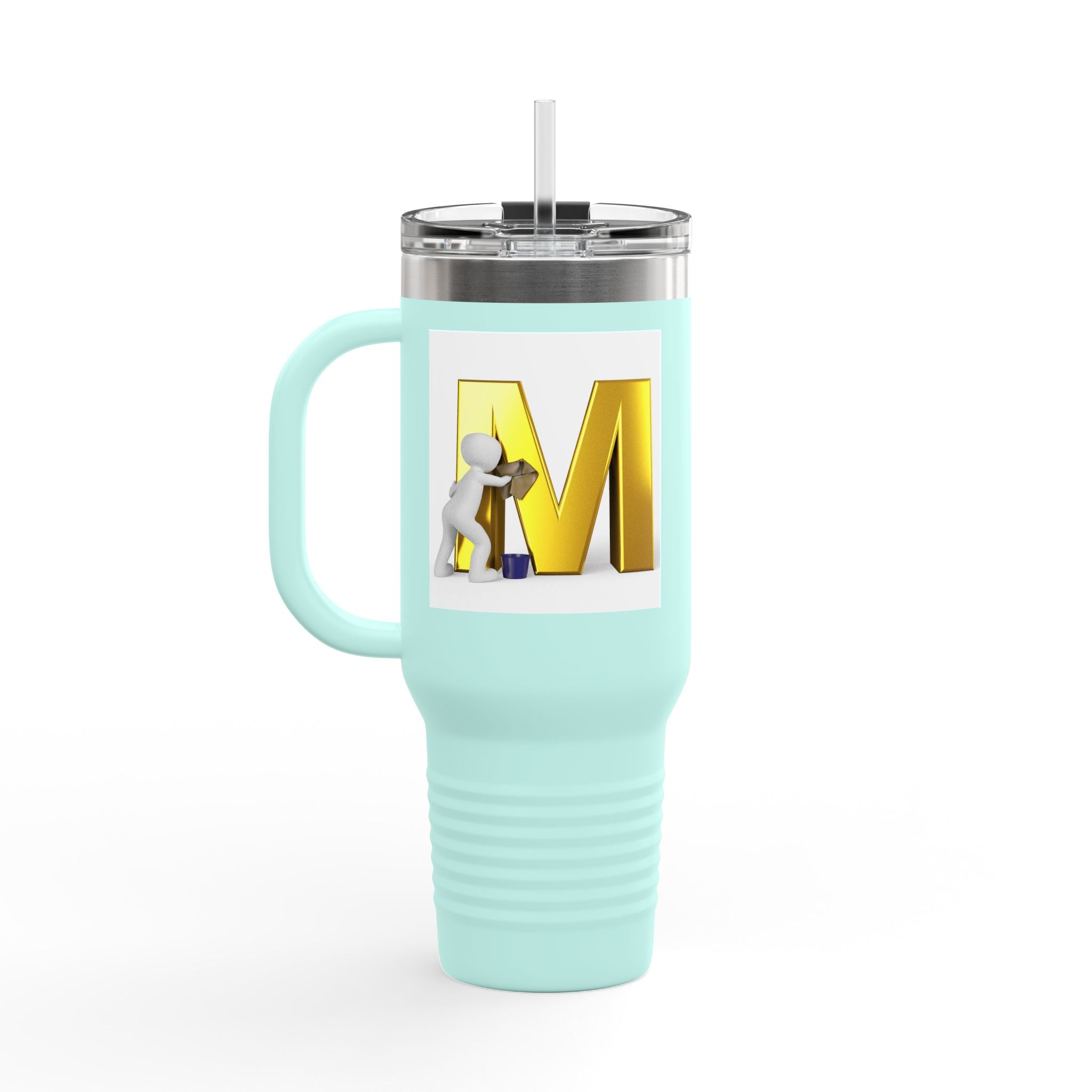 3D Gold Letter M with Figure Travel Mug | 40oz Insulated Tumbler