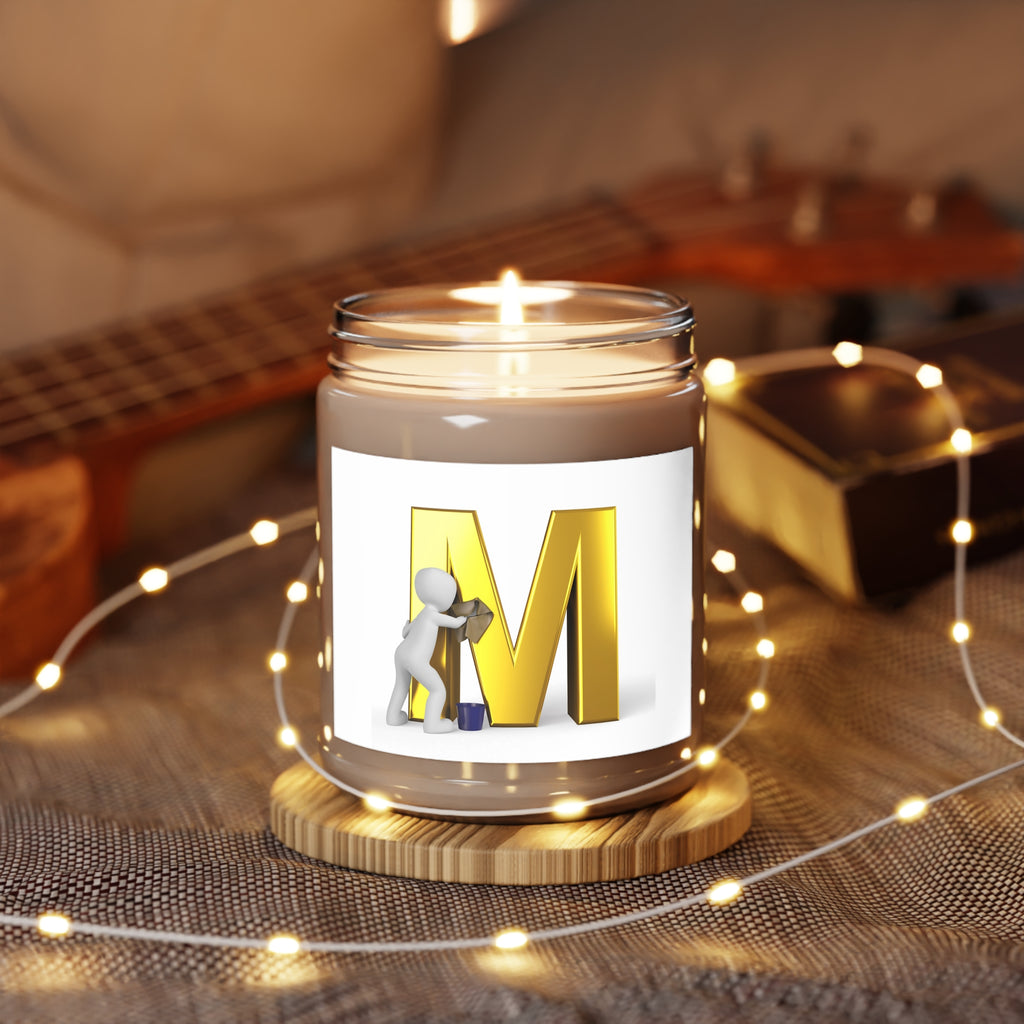 Gold Letter M Monogram Candle 9oz Soy Candle | White Lid