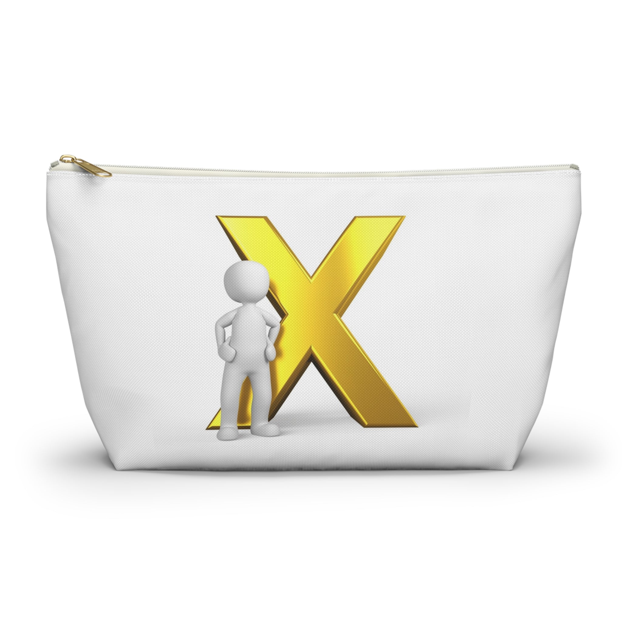 Gold Letter X with Stick Figure Accessory Pouch | T-Bottom Zipper Pouch