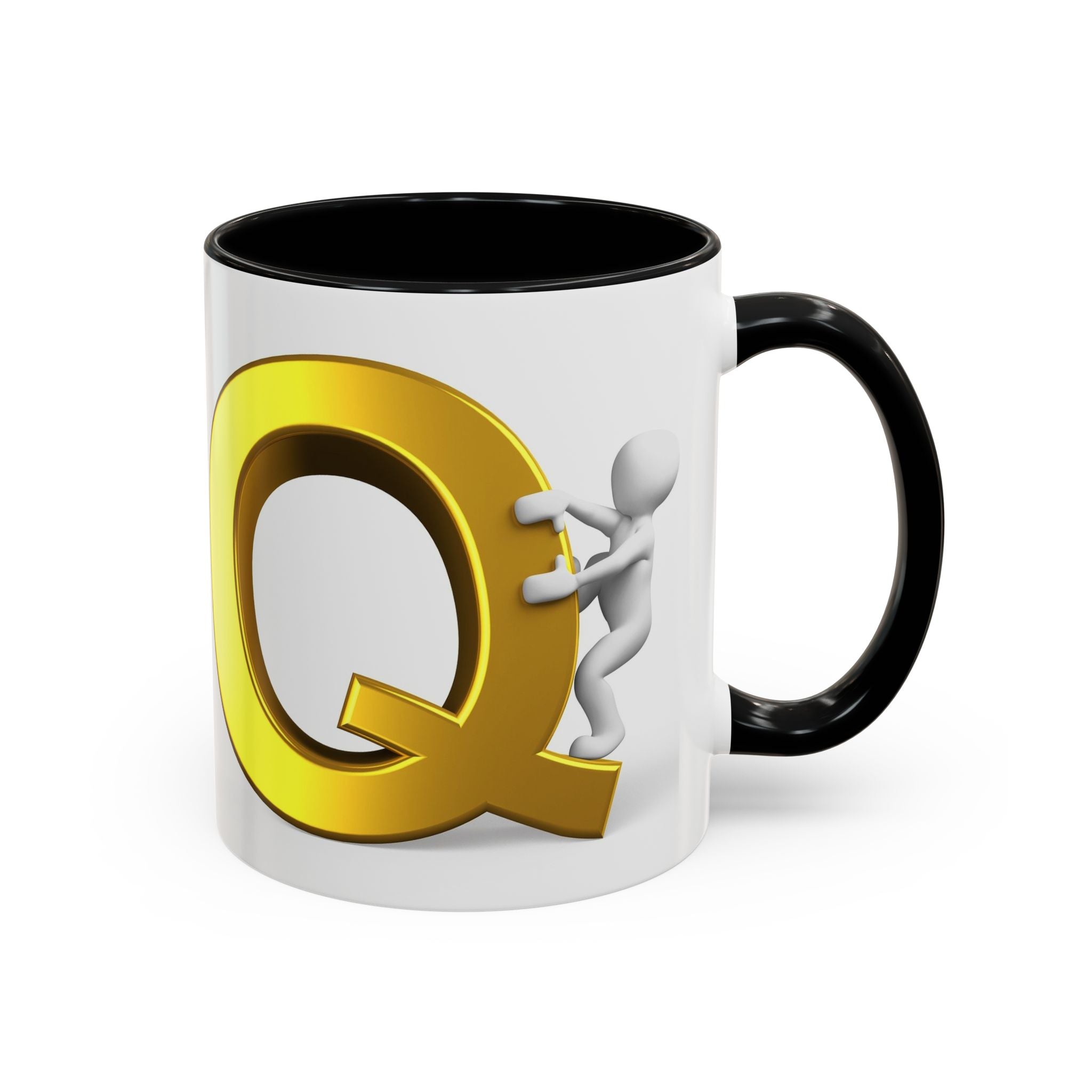 3D Gold Letter Q with Climbing Figure Mug | Accent Coffee Mug 11oz 15oz