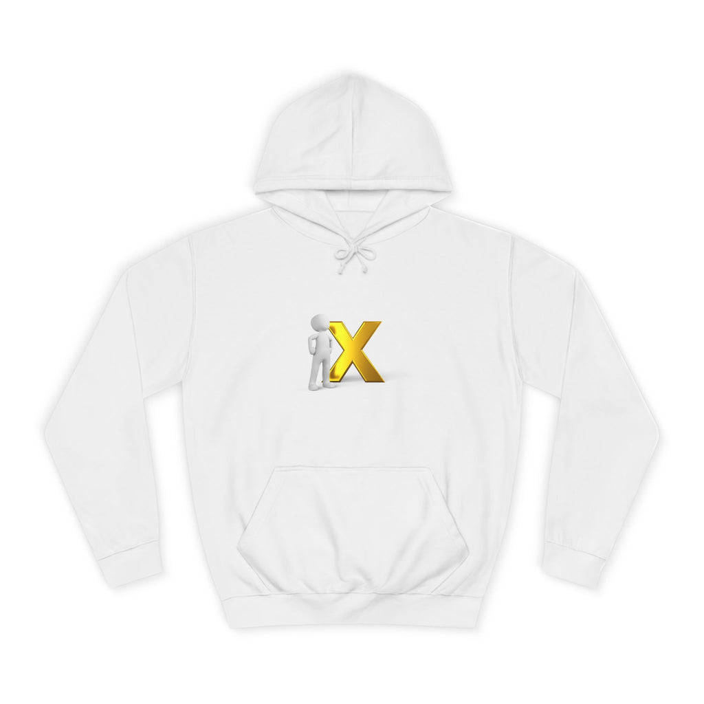 3D Figure Leaning on Gold X Hoodie | Letter X Initial Pullover