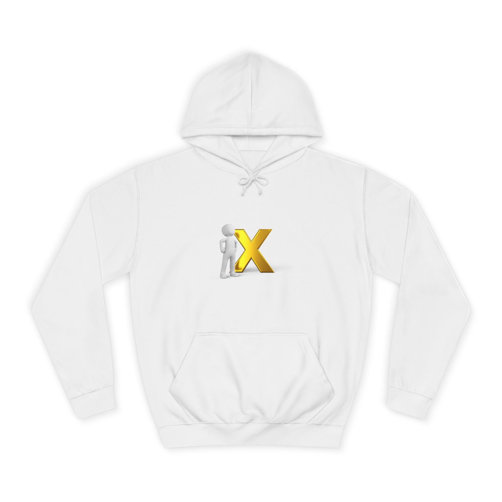 3D Figure Leaning on Gold X Hoodie | Letter X Initial Pullover