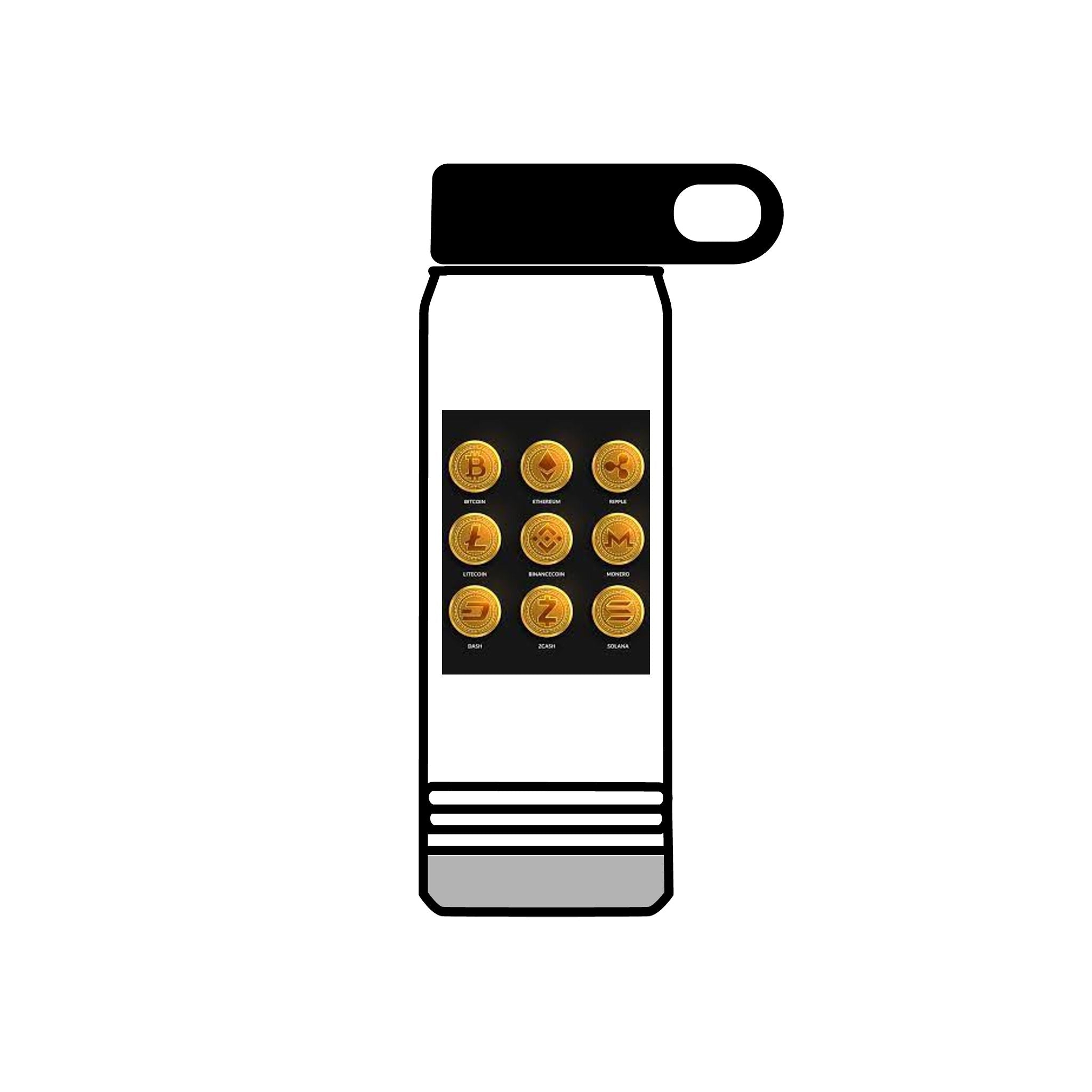 Gold Crypto Coins Grid Water Bottle | Cryptocurrency Bitcoin Design, 20oz