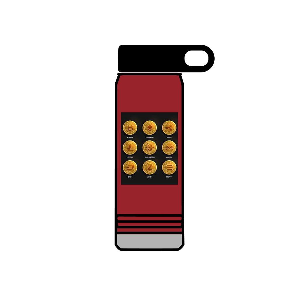 Gold Crypto Coins Grid Water Bottle | Cryptocurrency Bitcoin Design, 20oz
