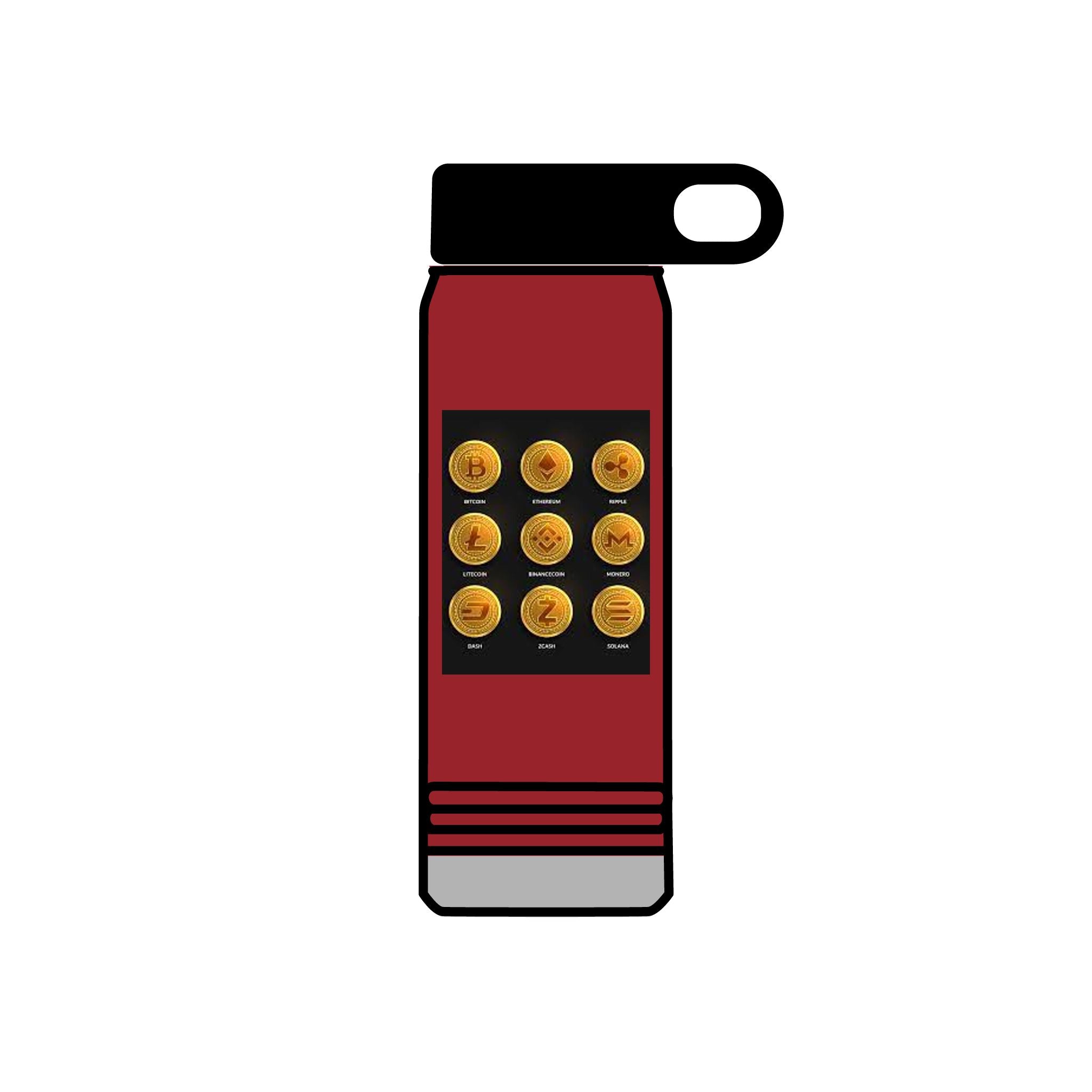 Gold Crypto Coins Grid Water Bottle | Cryptocurrency Bitcoin Design, 20oz