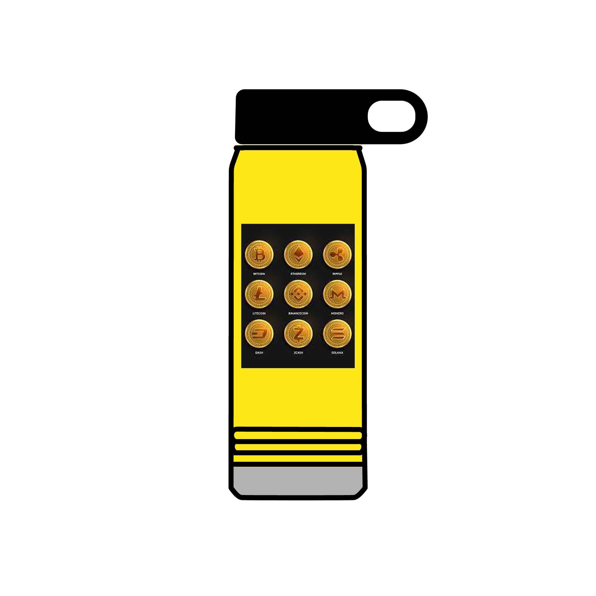 Gold Crypto Coins Grid Water Bottle | Cryptocurrency Bitcoin Design, 20oz