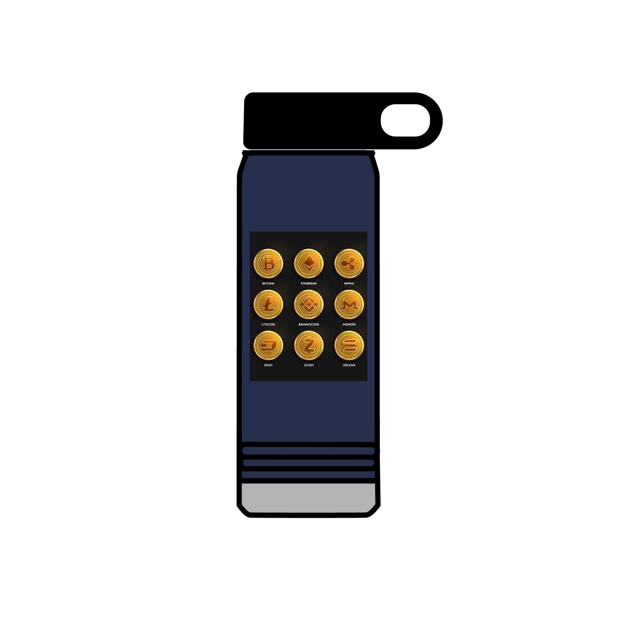 Gold Crypto Coins Grid Water Bottle | Cryptocurrency Bitcoin Design, 20oz