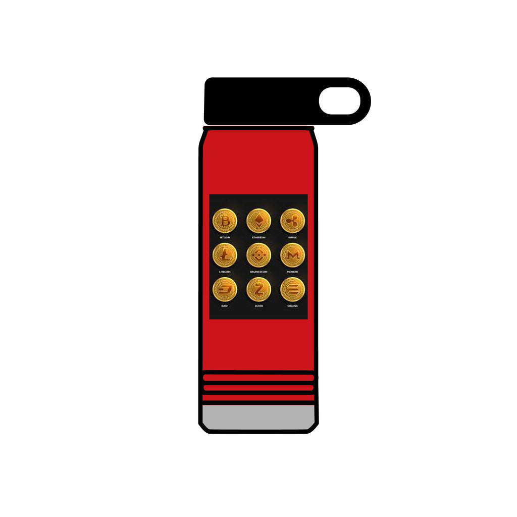 Gold Crypto Coins Grid Water Bottle | Cryptocurrency Bitcoin Design, 20oz