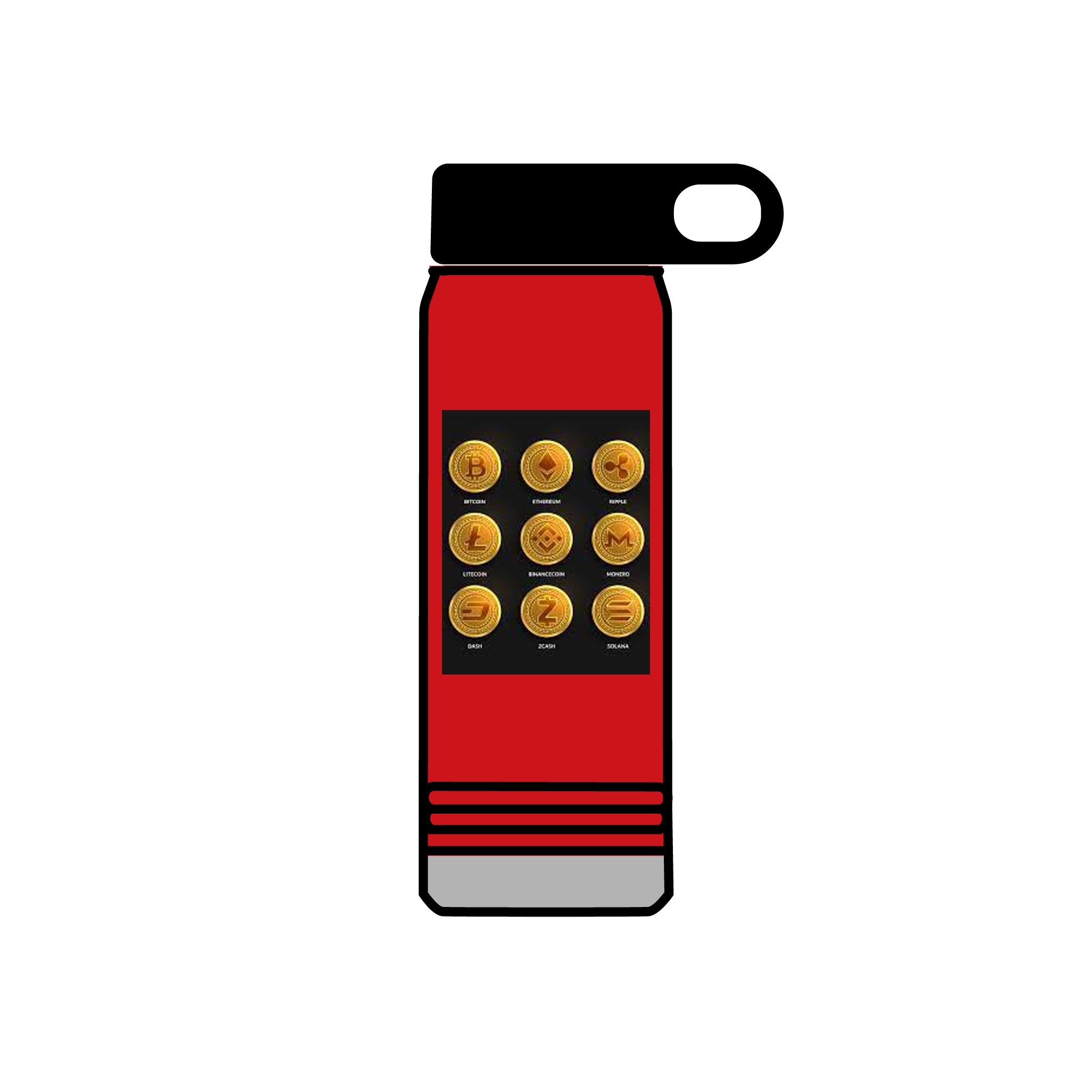 Gold Crypto Coins Grid Water Bottle | Cryptocurrency Bitcoin Design, 20oz