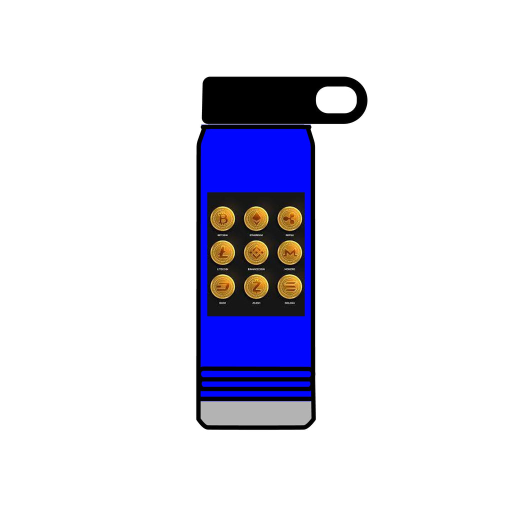 Gold Crypto Coins Grid Water Bottle | Cryptocurrency Bitcoin Design, 20oz