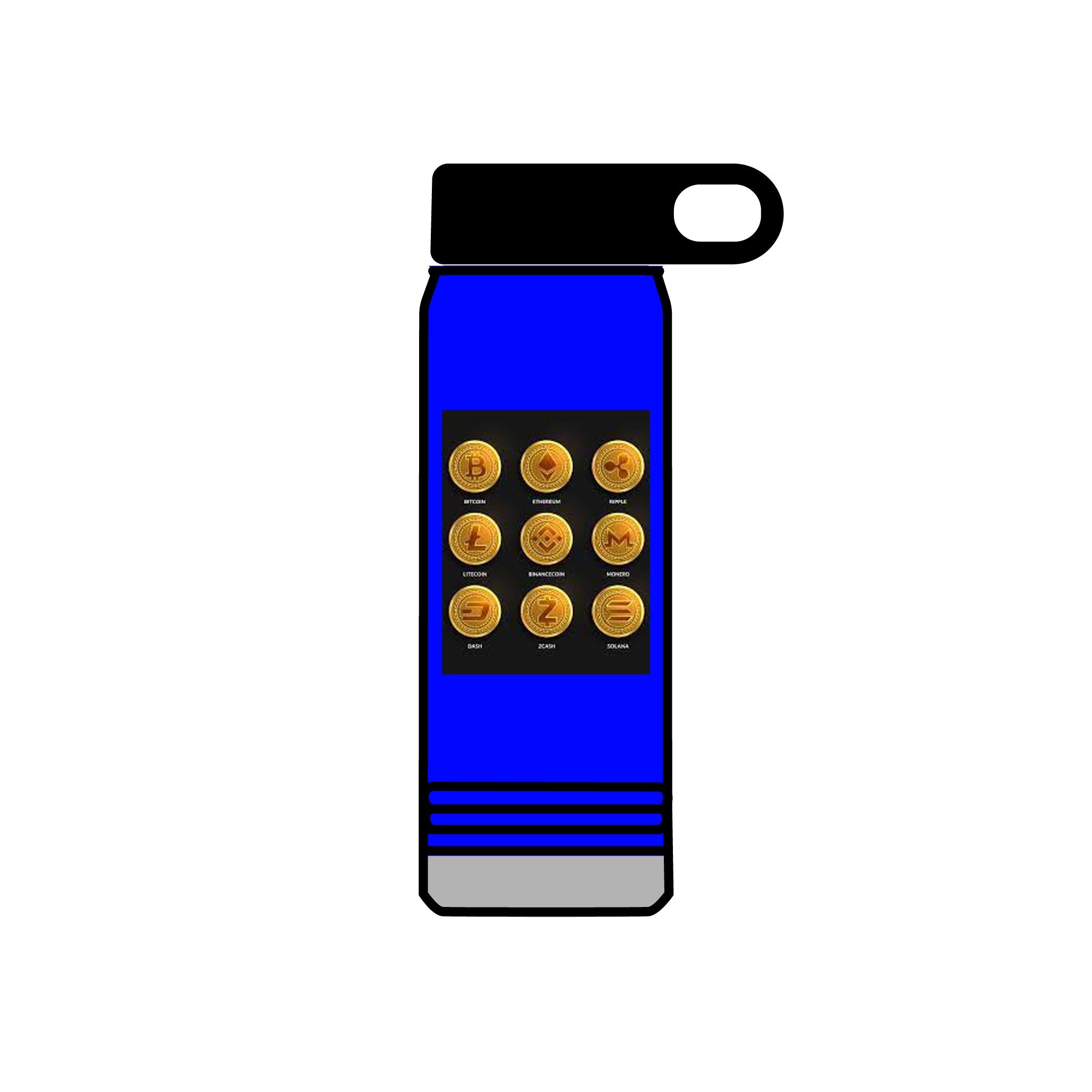 Gold Crypto Coins Grid Water Bottle | Cryptocurrency Bitcoin Design, 20oz