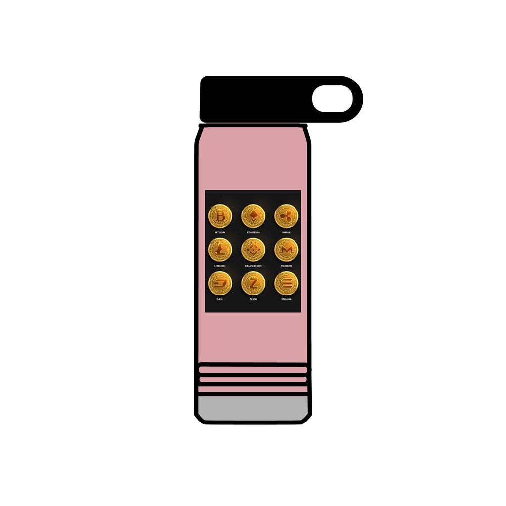Gold Crypto Coins Grid Water Bottle | Cryptocurrency Bitcoin Design, 20oz
