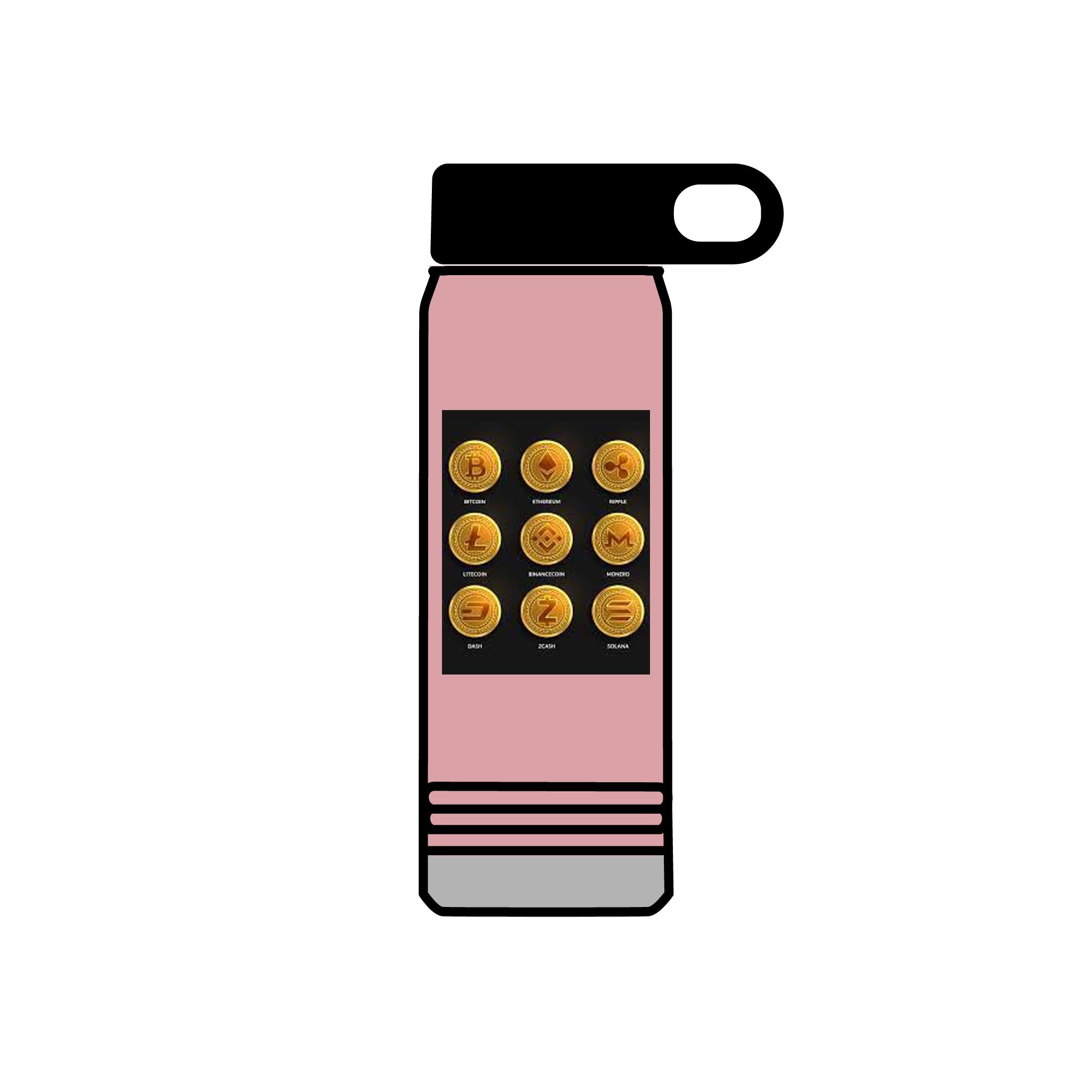 Gold Crypto Coins Grid Water Bottle | Cryptocurrency Bitcoin Design, 20oz