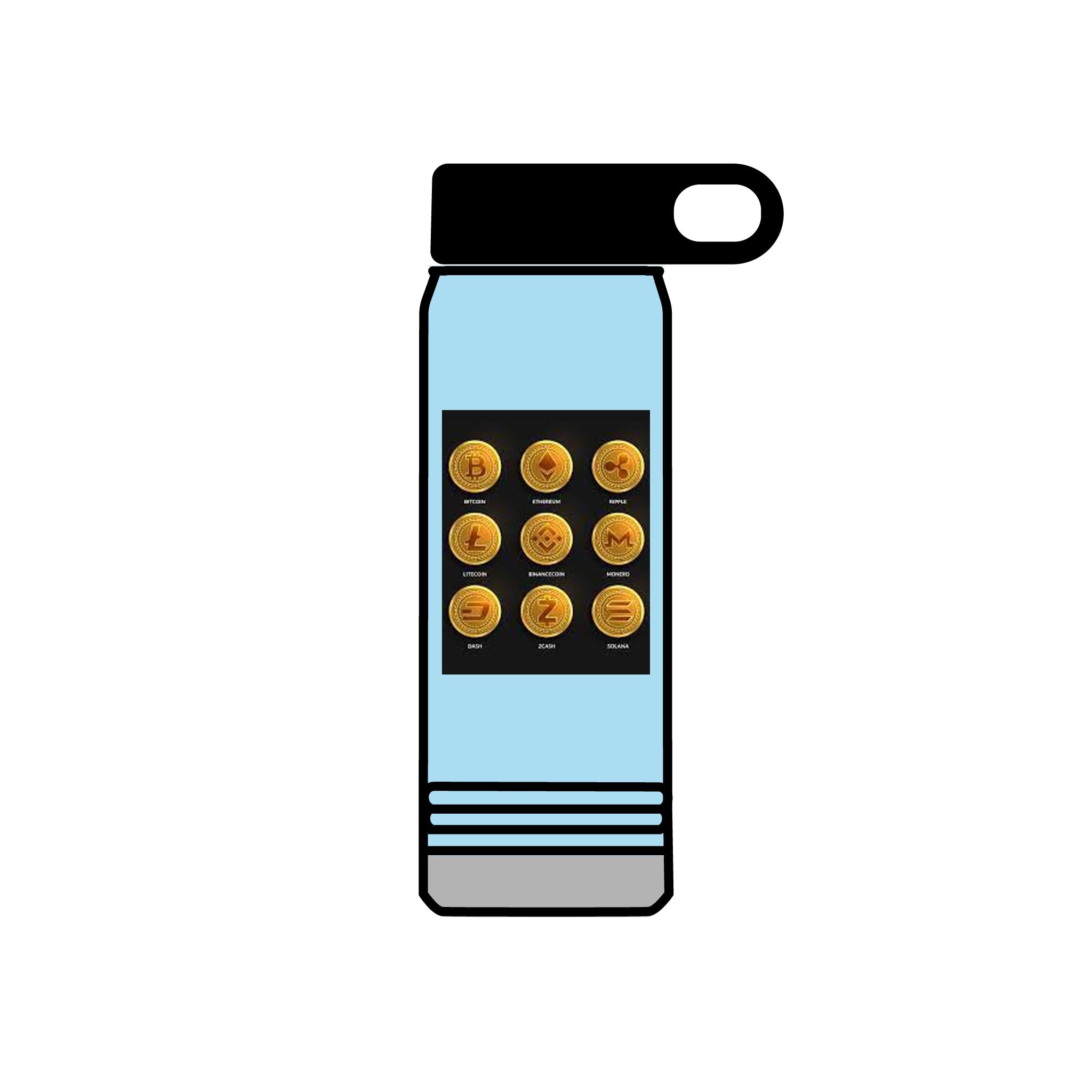 Gold Crypto Coins Grid Water Bottle | Cryptocurrency Bitcoin Design, 20oz