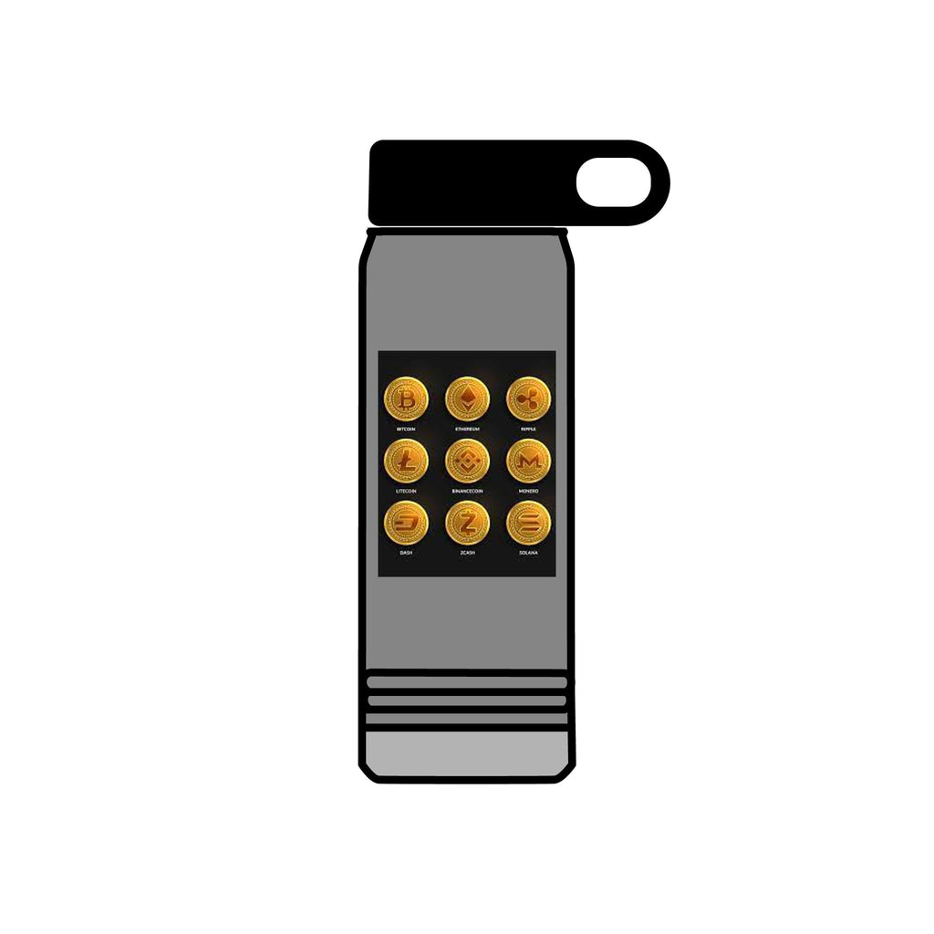 Gold Crypto Coins Grid Water Bottle | Cryptocurrency Bitcoin Design, 20oz