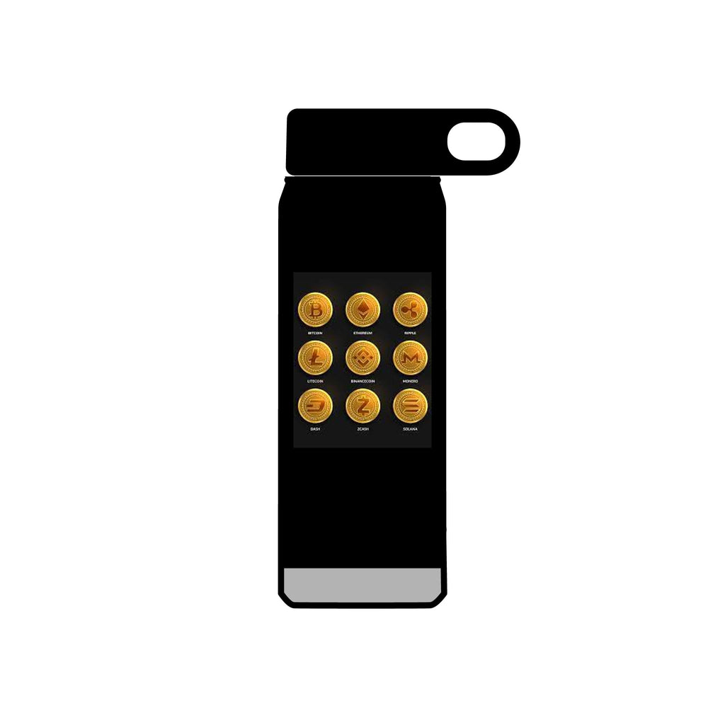 Gold Crypto Coins Grid Water Bottle | Cryptocurrency Bitcoin Design, 20oz