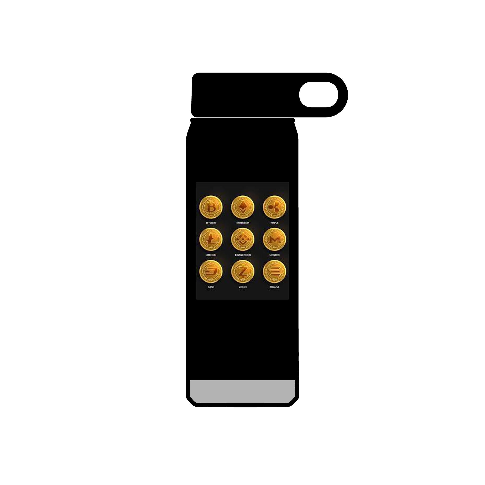 Gold Crypto Coins Grid Water Bottle | Cryptocurrency Bitcoin Design, 20oz