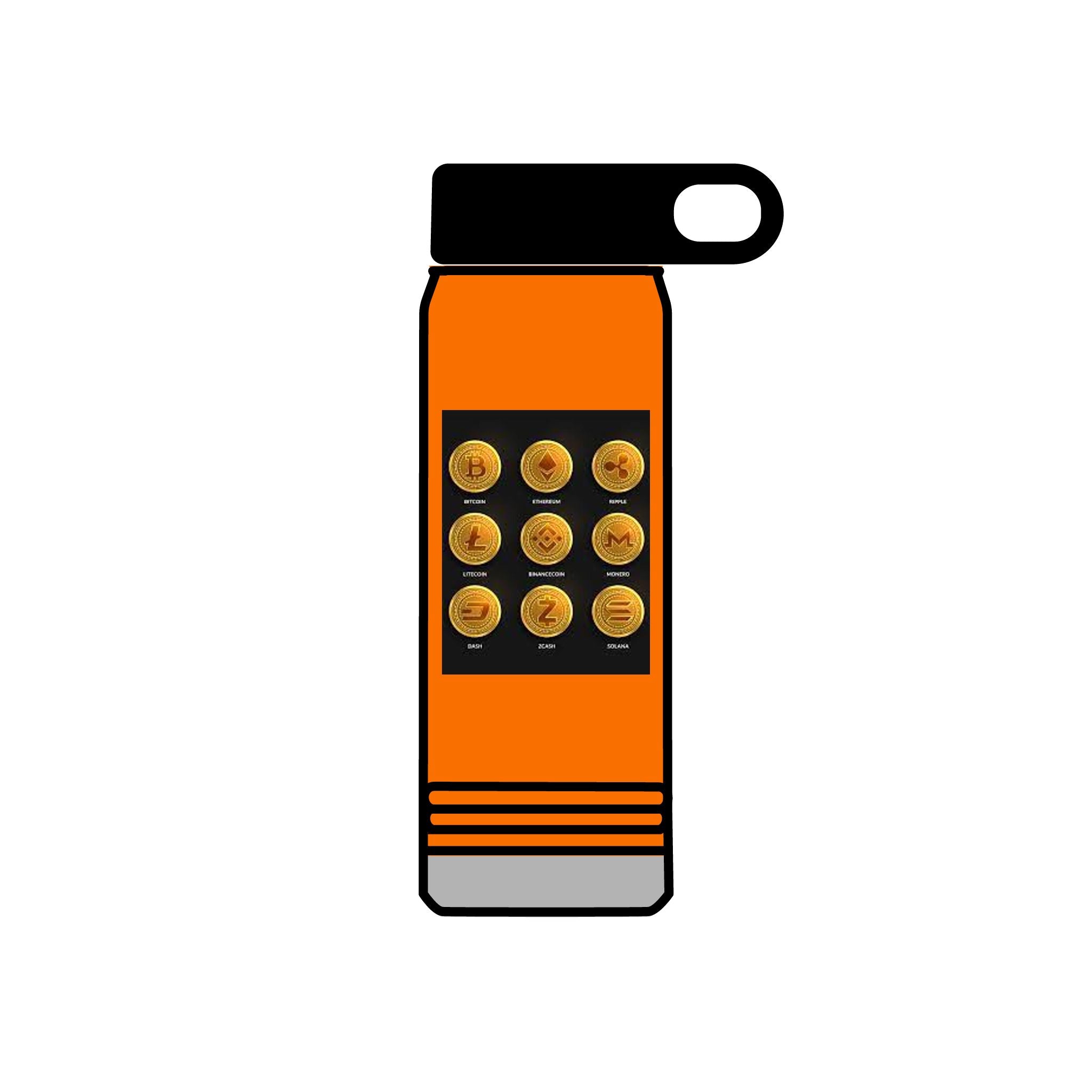 Gold Crypto Coins Grid Water Bottle | Cryptocurrency Bitcoin Design, 20oz