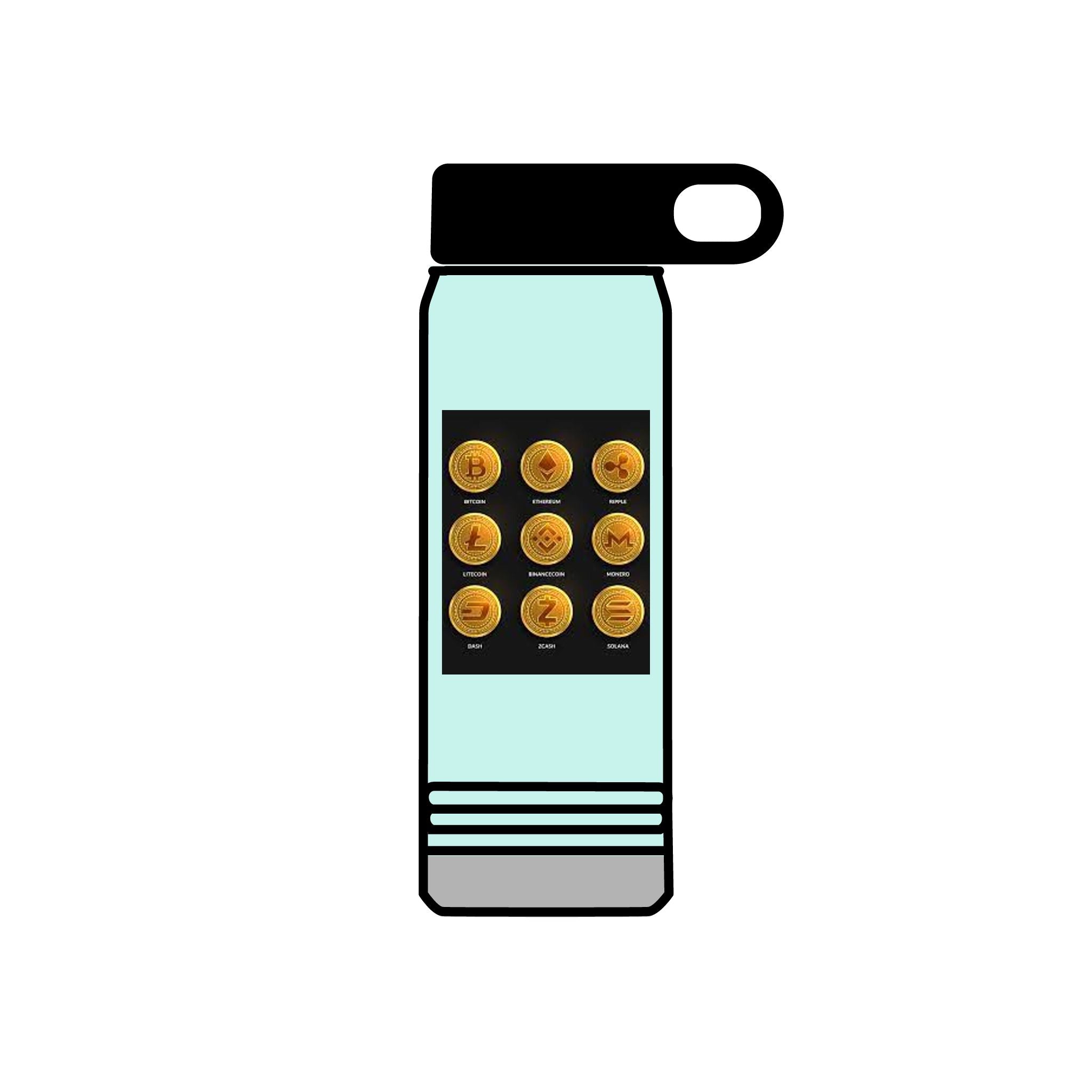 Gold Crypto Coins Grid Water Bottle | Cryptocurrency Bitcoin Design, 20oz