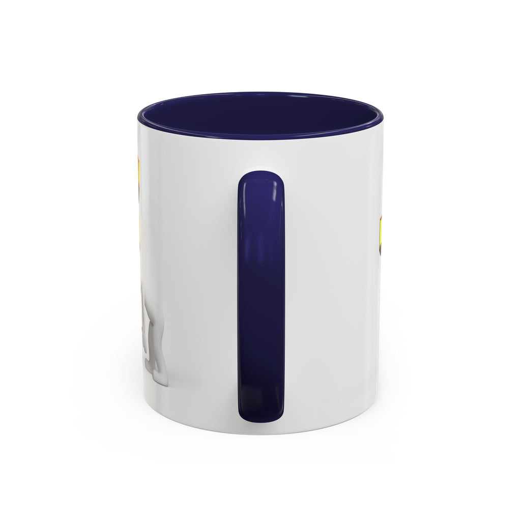 3D Tiny Figure Leaning on Gold Letter F Mug | Accent Coffee Mug