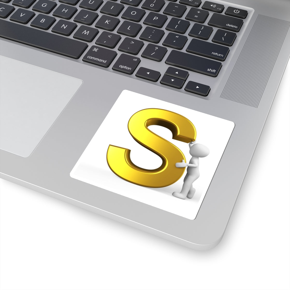 Gold Letter S with 3D Figure Kiss-Cut Sticker | Monogram Initial Sticker
