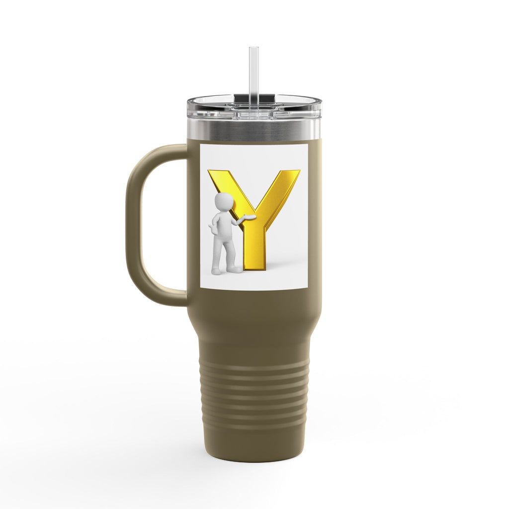 Yellow 3D Letter Y with Figure Travel Mug