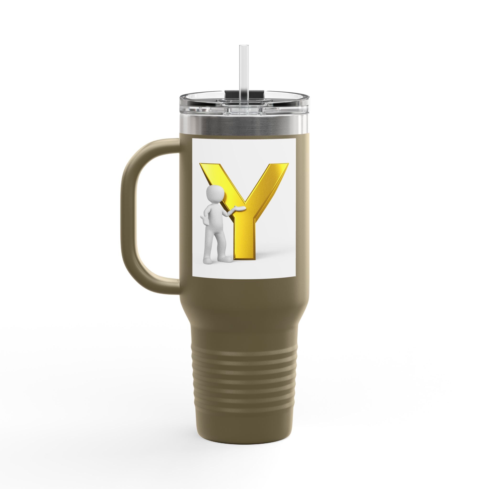Yellow 3D Letter Y with Figure Travel Mug