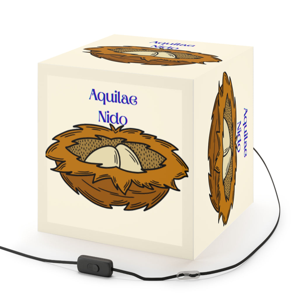 Nest with Eagle Eggs Light Cube Lamp | Nesting Bird Illustration, Latin Text