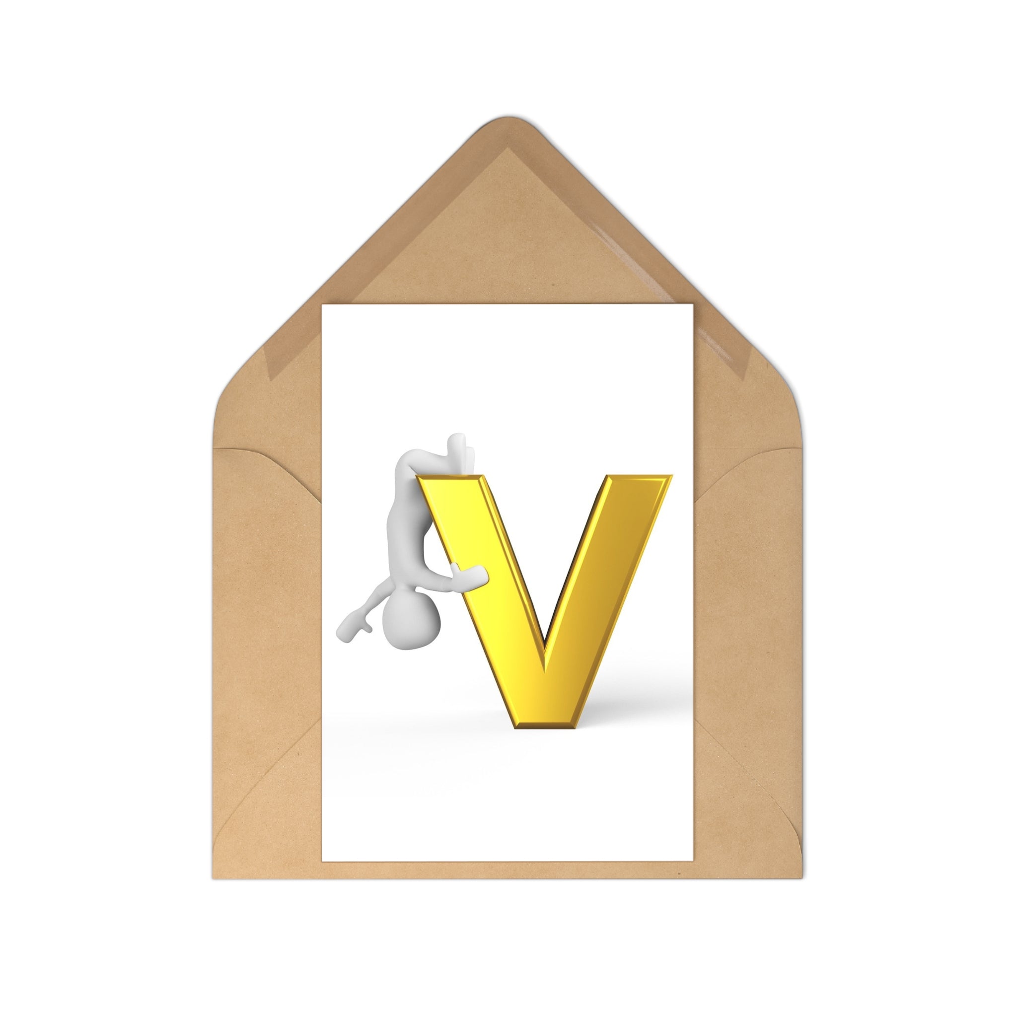 3D Stick Figure with Gold V Postcards
