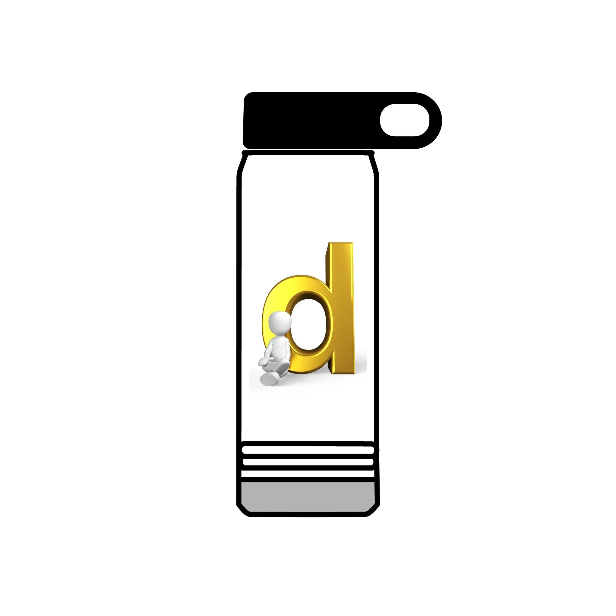 Lowercase Gold Letter D with Figure Water Bottle | 20oz Stainless Bottle