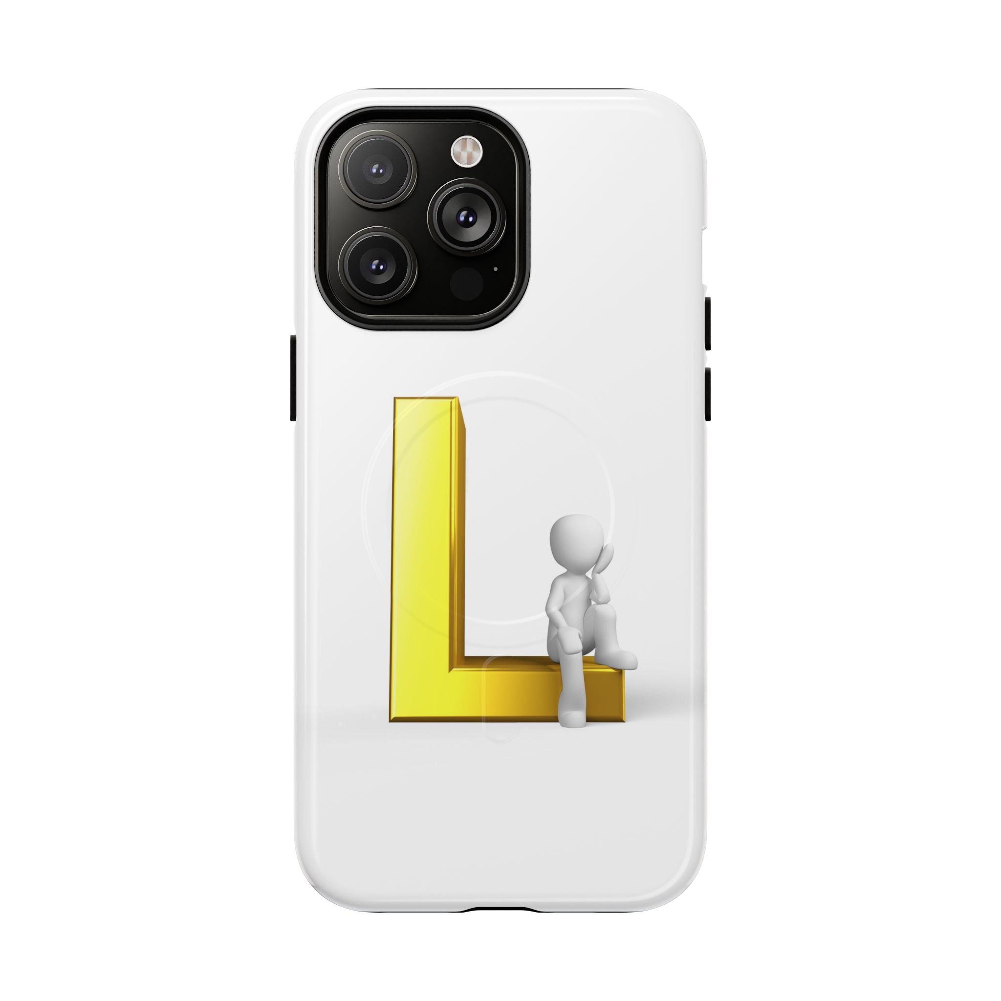 Yellow 3D Letter L with Sitting Figure phone case | Tough Magnetic Case