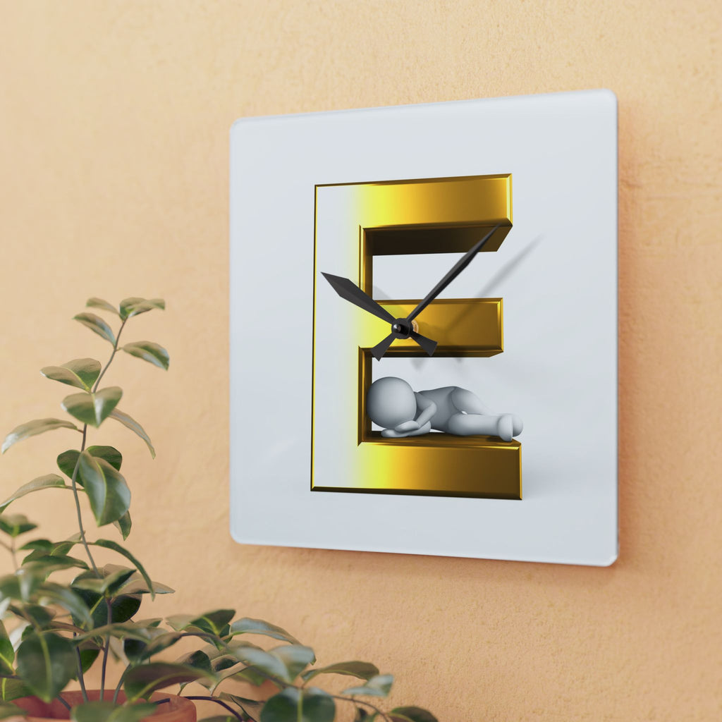 Gold Letter E with Sleeping Figure Acrylic Wall Clock | Modern Initial Home Decor