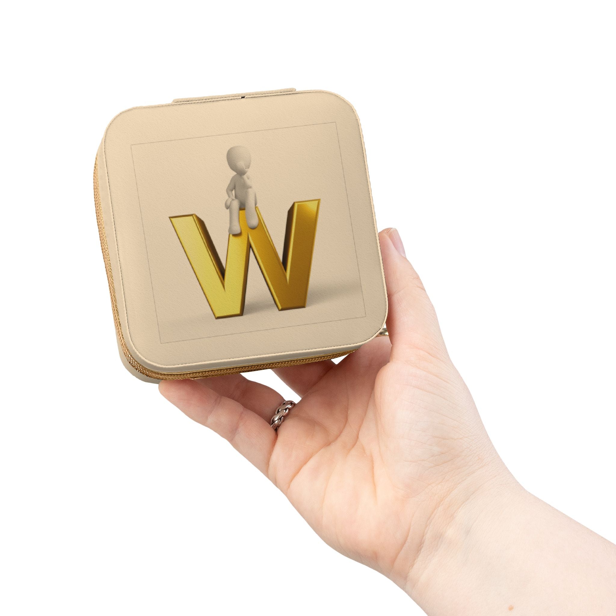 Étui de voyage compact rose pour bijoux avec monogramme en W doré