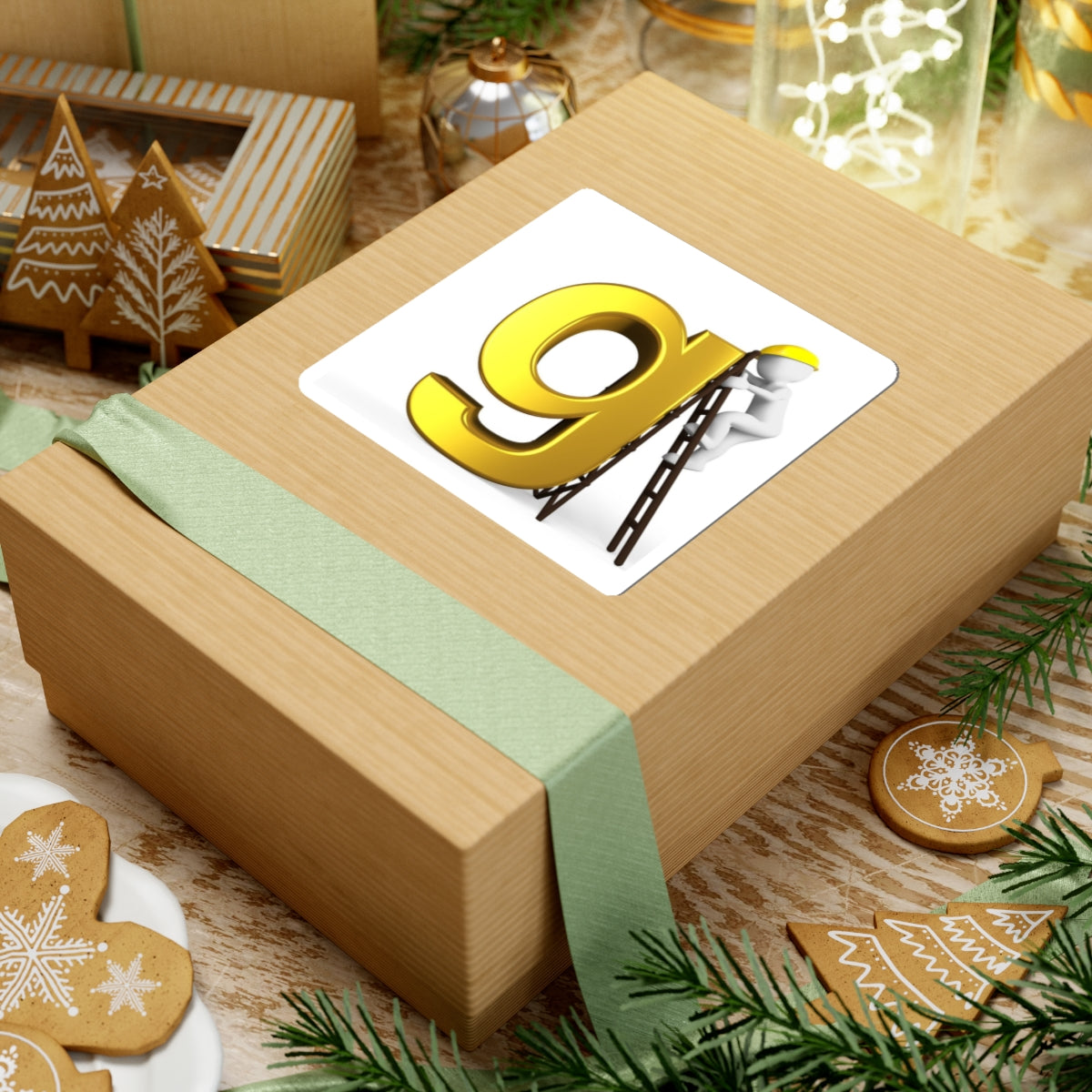 Yellow 3D Letter G with Worker Sticker | Kiss-Cut Sticker