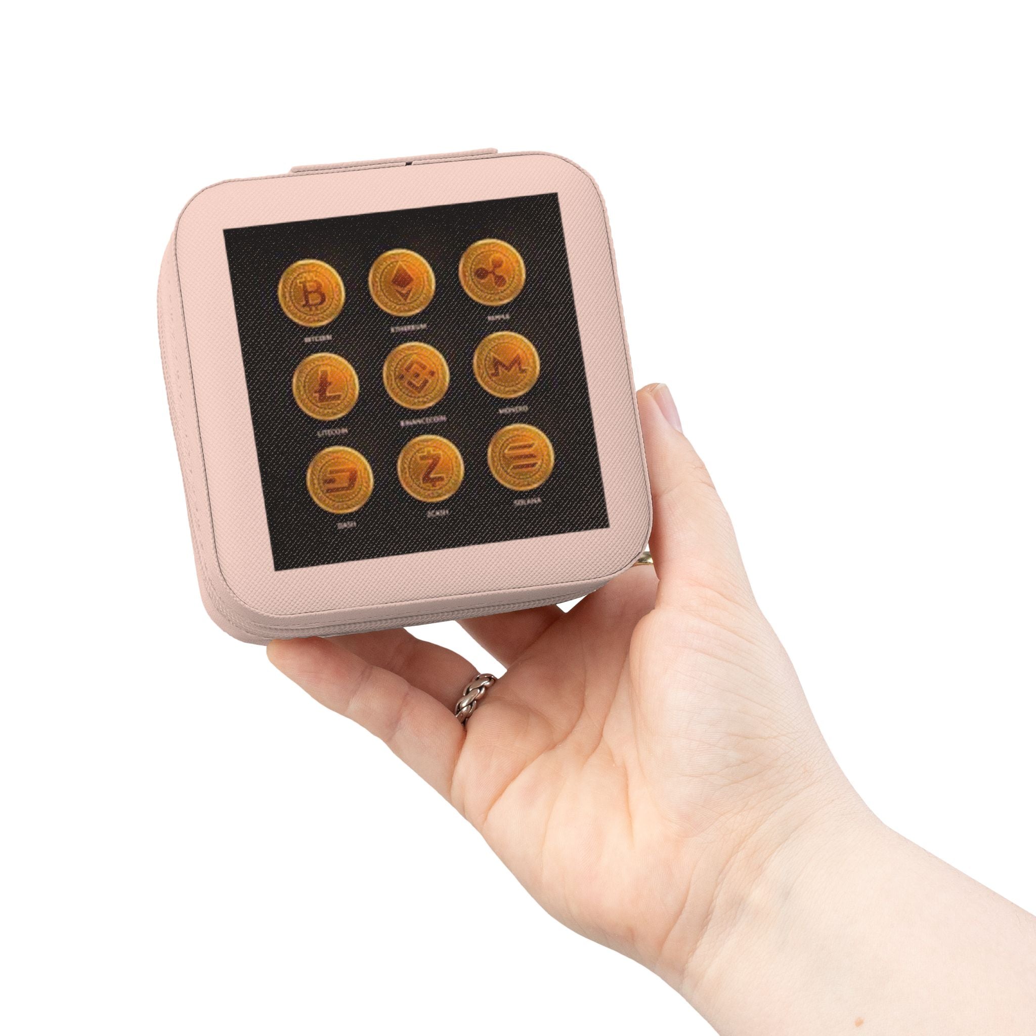Étui de voyage compact pour bijoux Crypto Monnaie | Organisateur pour bagues boucles d'oreilles colliers
