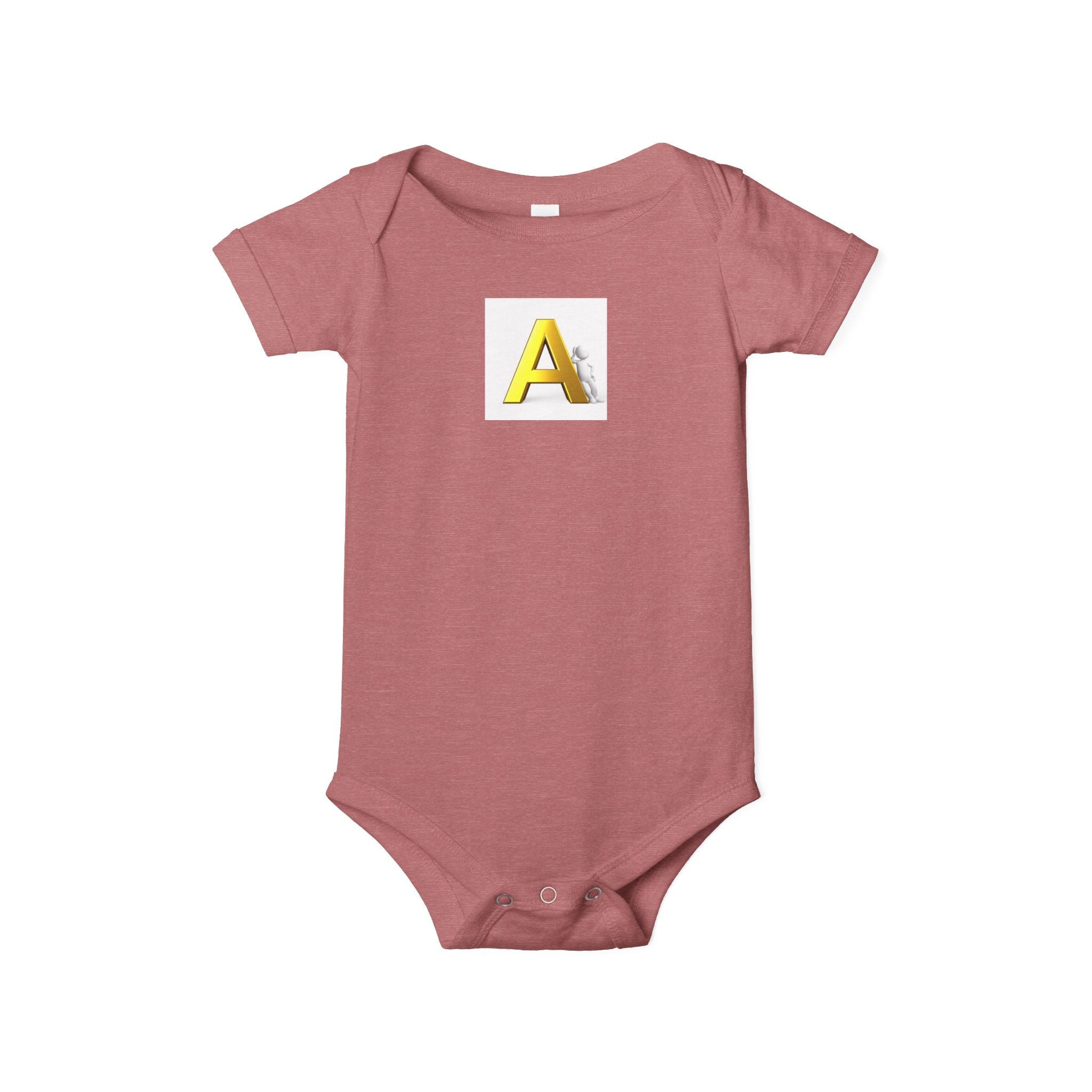 Grenouillère bébé jaune en jersey une pièce | Lettre A majuscule