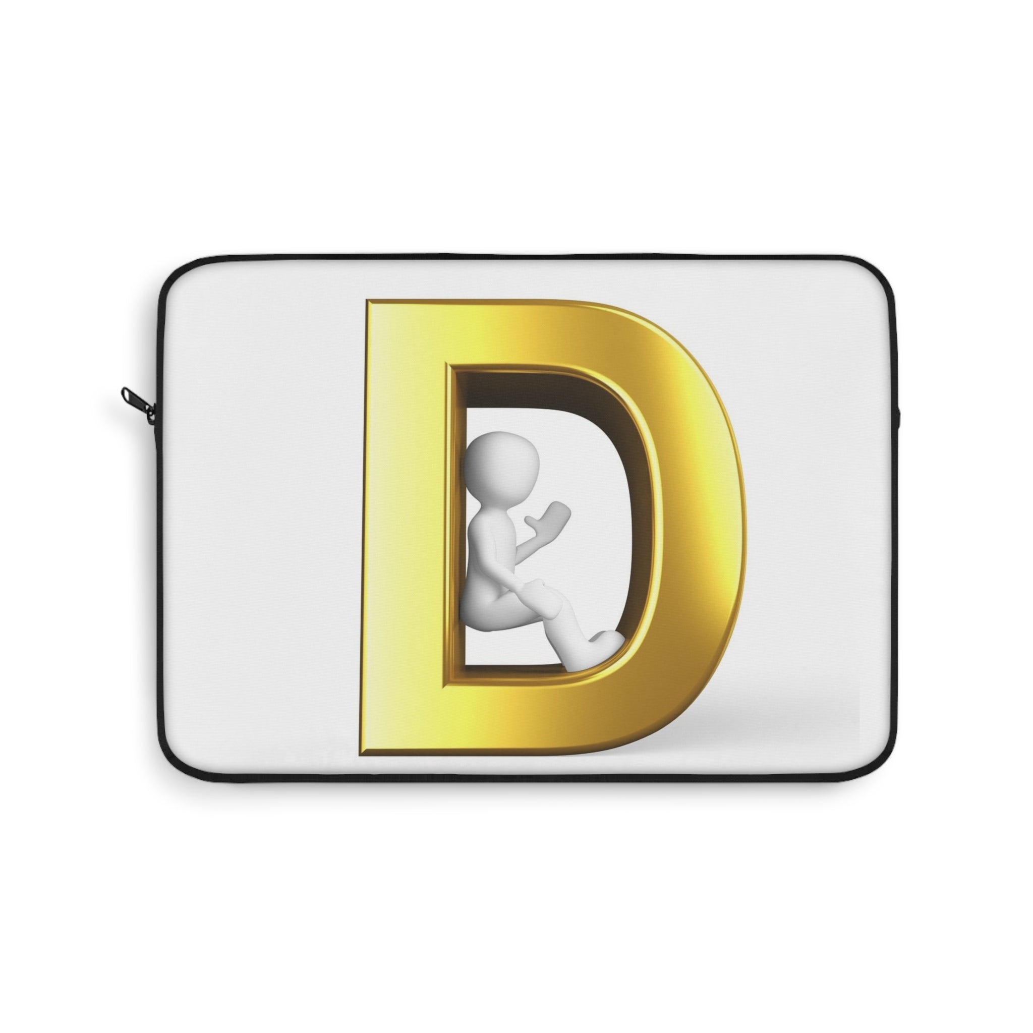 Housse d'ordinateur portable avec lettre D dorée en 3D | Initiale Monogramme