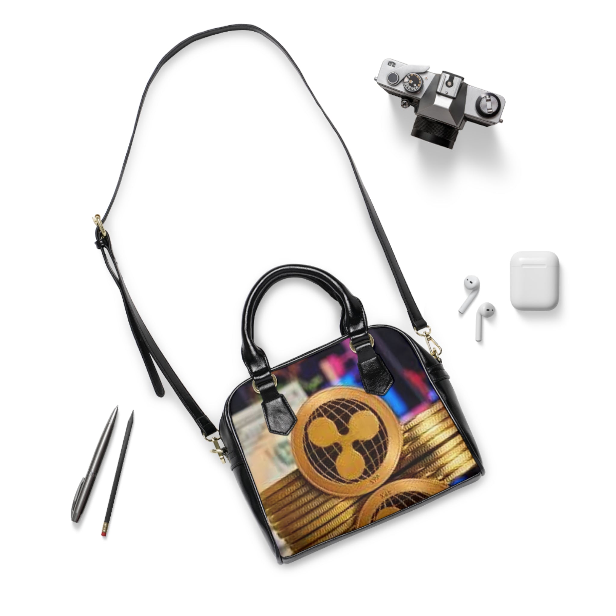 Ripple Coin shoulder handbag | crypto coin print, XRP logo fashion purse