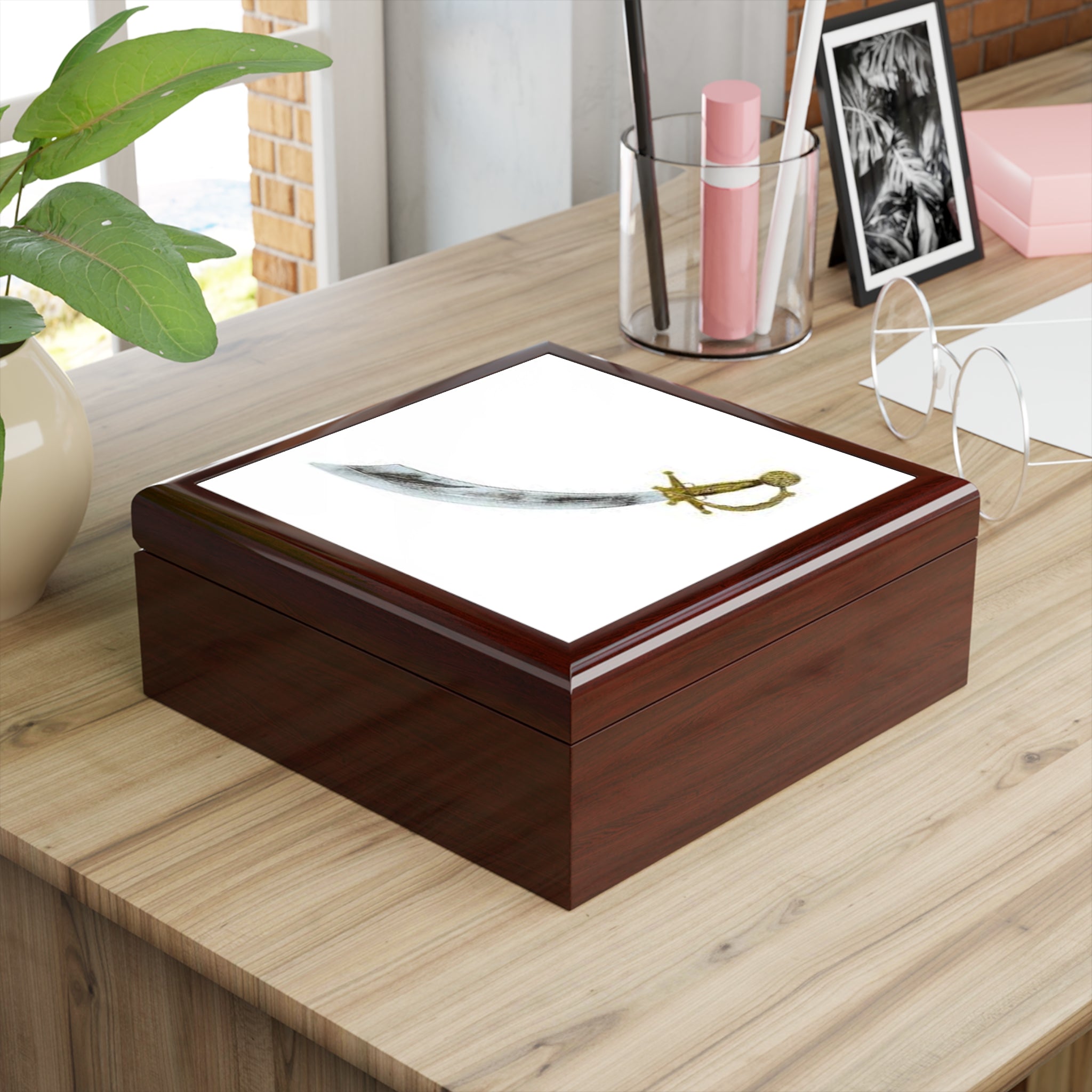 Antique Scimitar Illustration Jewelry Box | Sword Art Keepsake