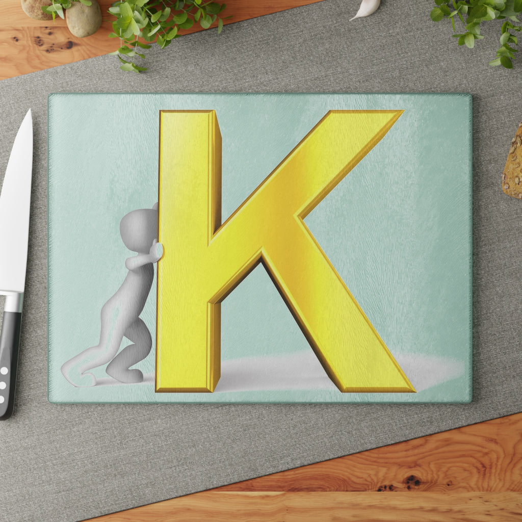 Gold Letter K design Glass Cutting Board | Monogram Initial K