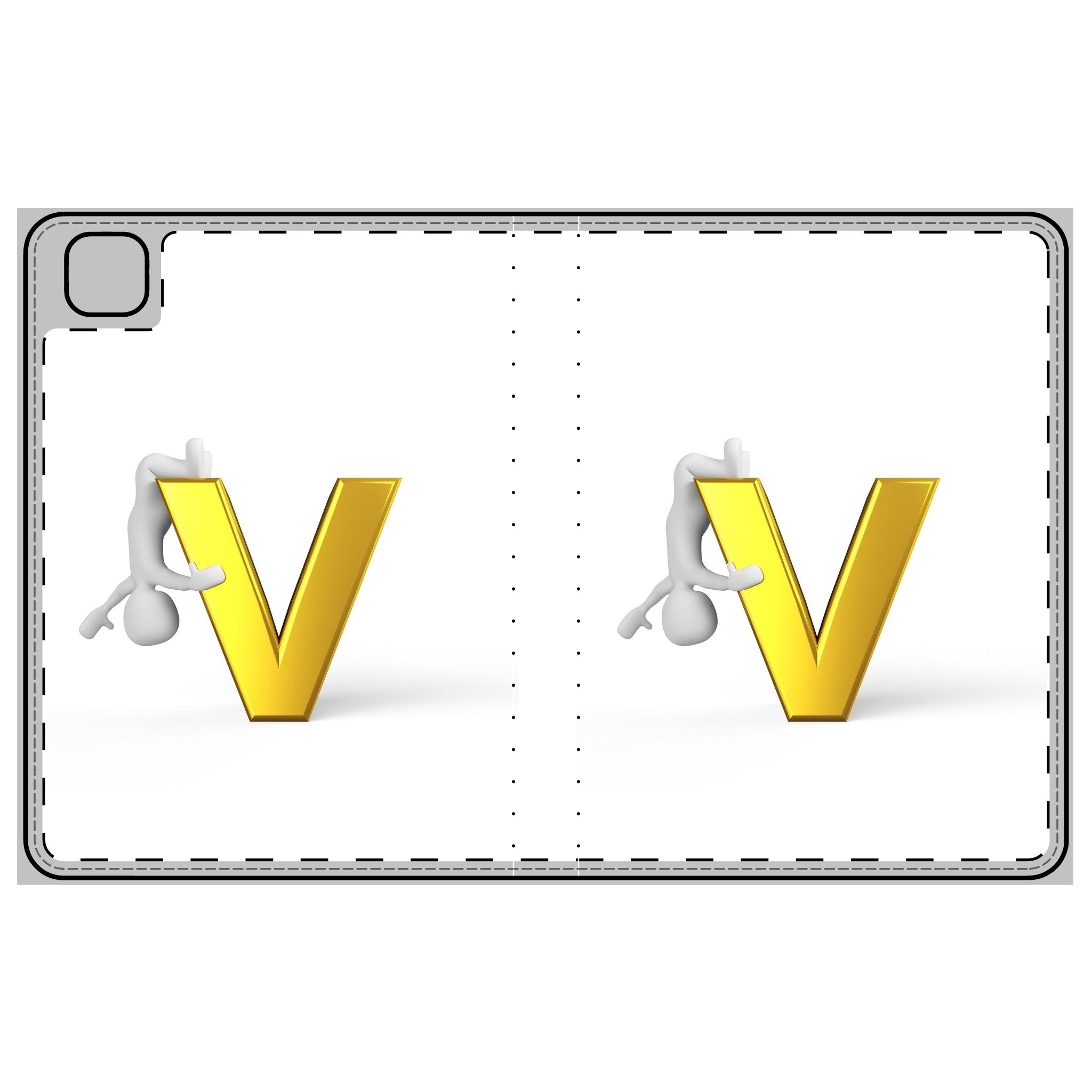 Étui folio pour tablette motif lettre V 3D | Housse de tablette monogramme V