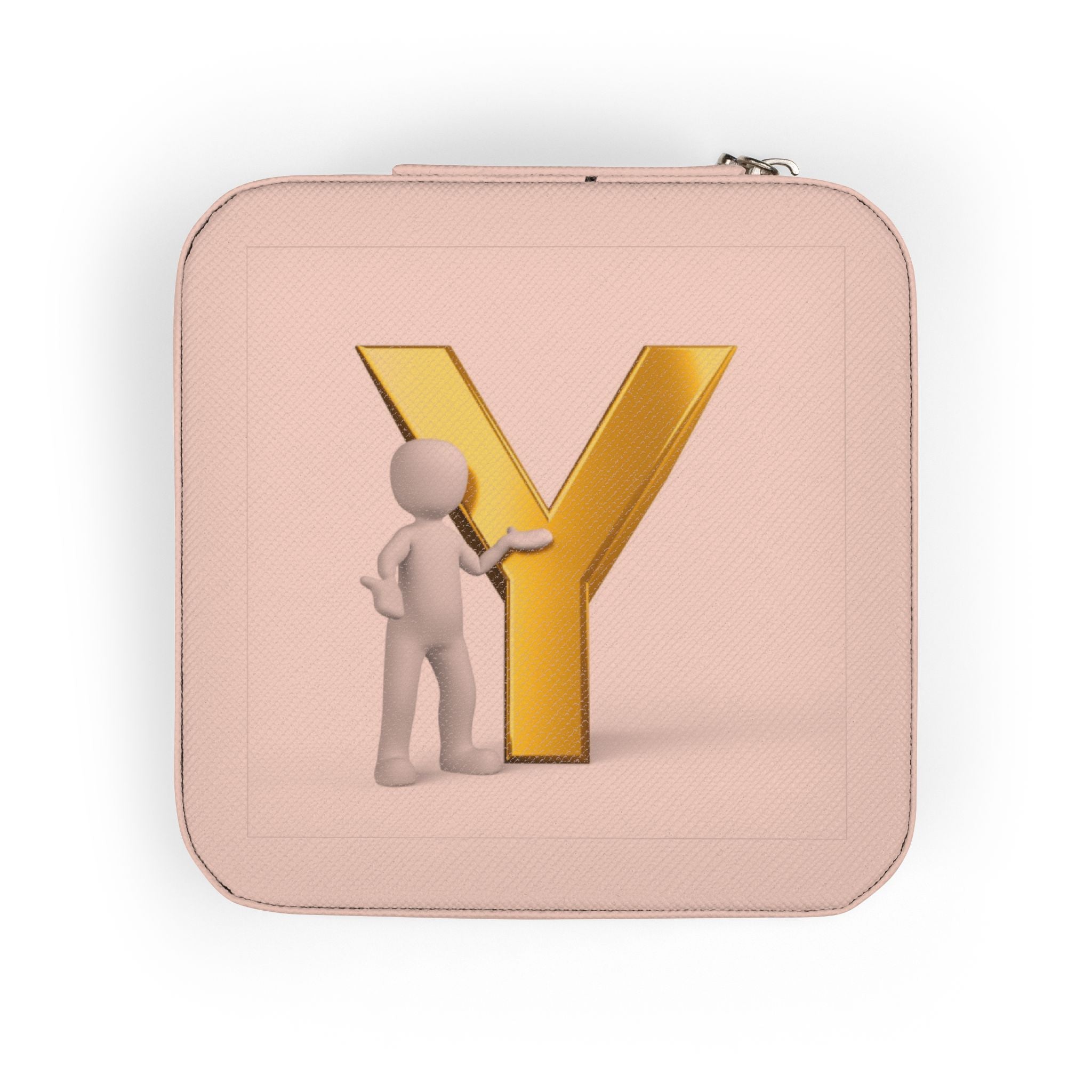 Gold Letter Y Monogram Jewelry Travel Case | Compact Pink Ring Box