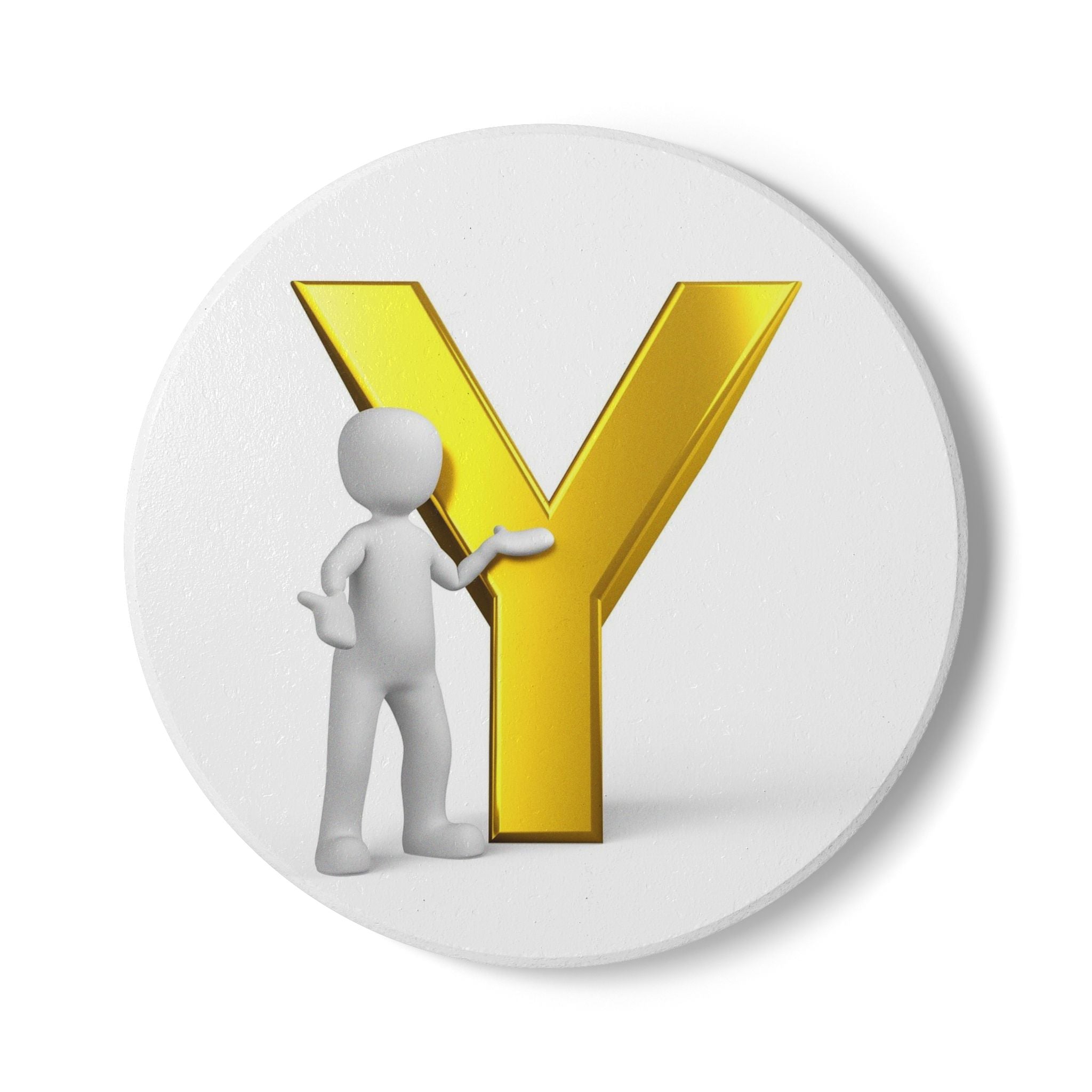 Gold Letter Y with Figure Ceramic Coaster | Initial Monogram Drink Mat