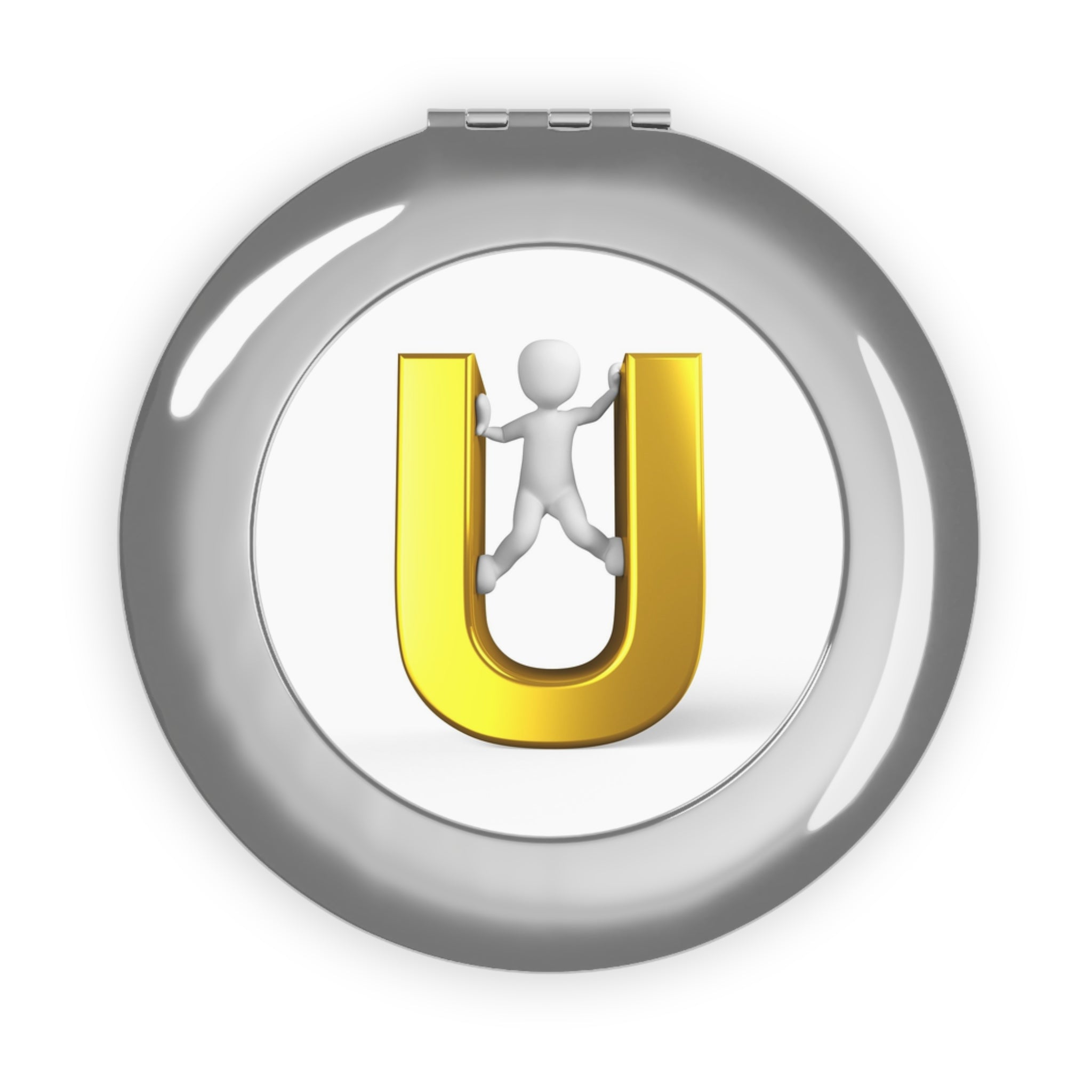 3D Person Climbing Gold Letter U Compact Mirror | Travel Pocket Mirror
