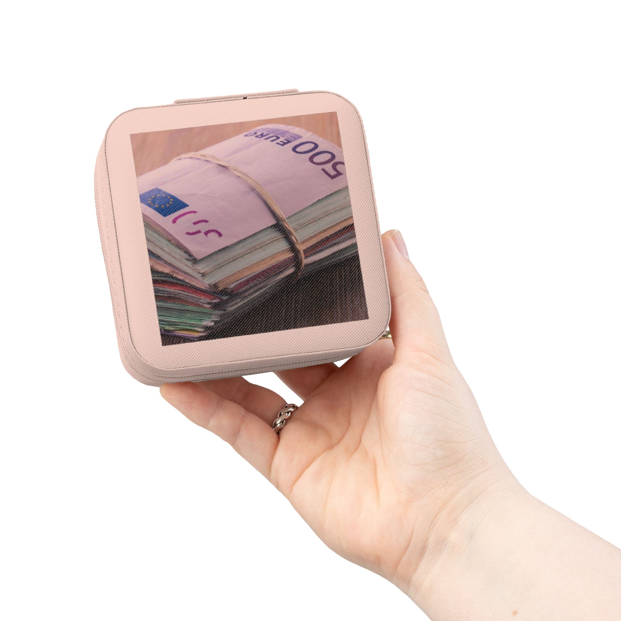 Stack of Cash Photo Jewelry Travel Case | Compact Velvet Lined Organizer